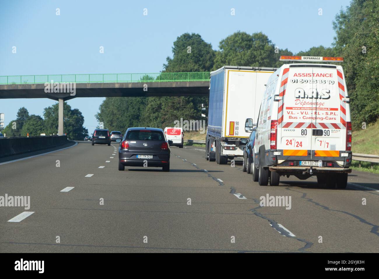 Melun – France, August 19, 2019 : Cars, truck and vans on the highway Stock Photo
