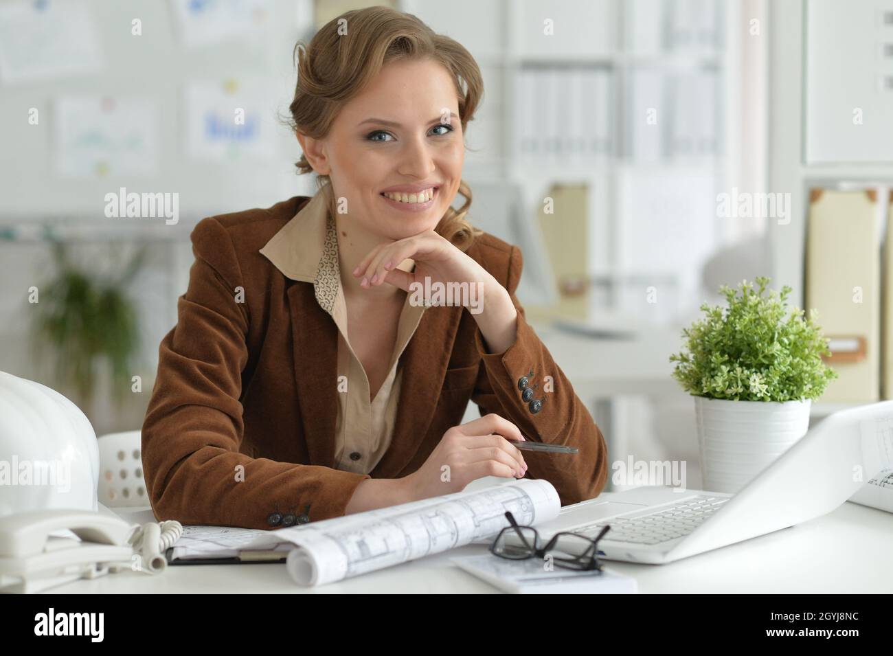 Woman architect in offive Stock Photo