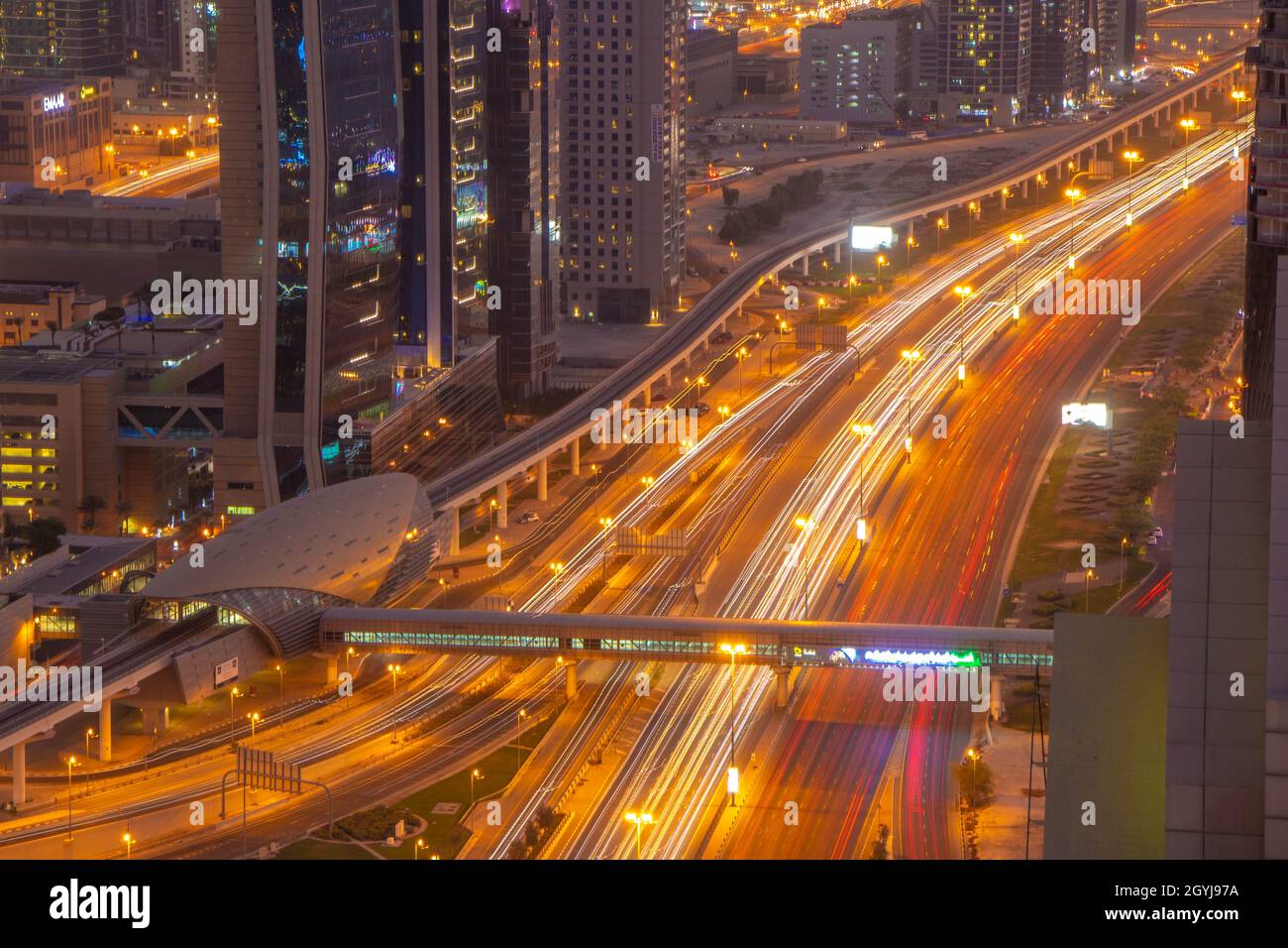 Downtown Dubai Burj Khalifa evening in to night Stock Photo