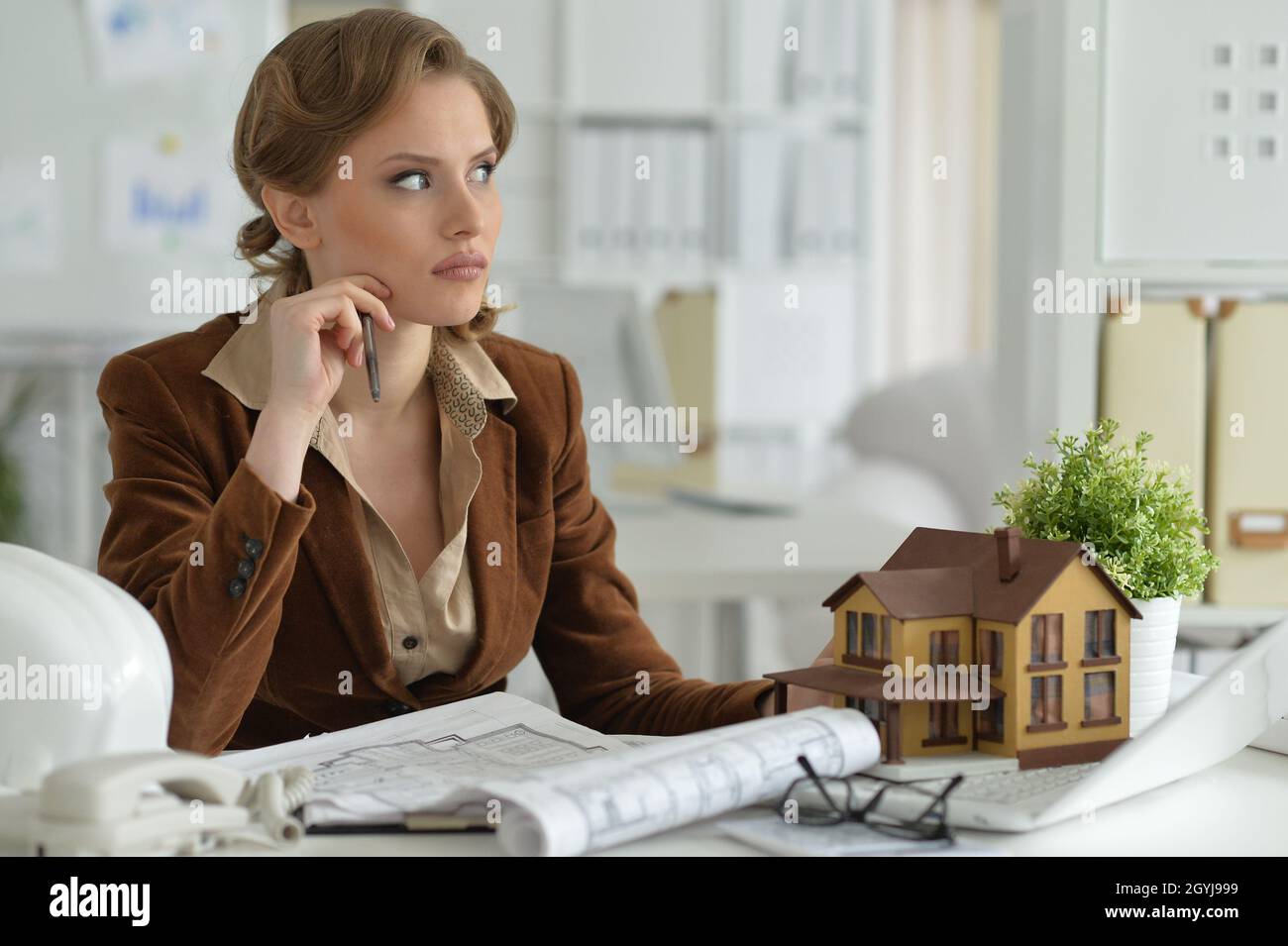 Woman architect in offive Stock Photo