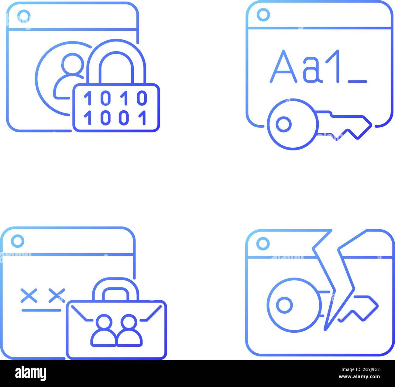 Password encryption gradient linear vector icons set Stock Vector