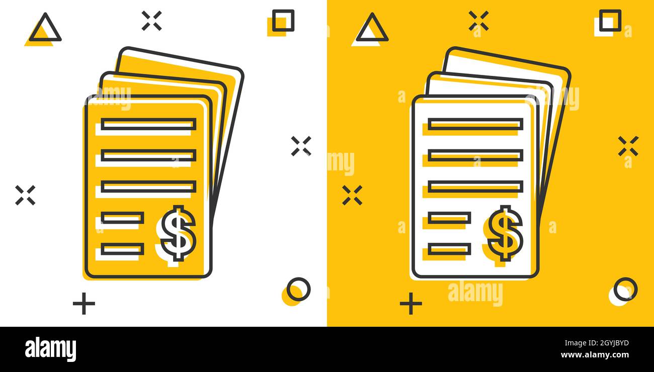 Financial statement icon in comic style. Document cartoon vector ...