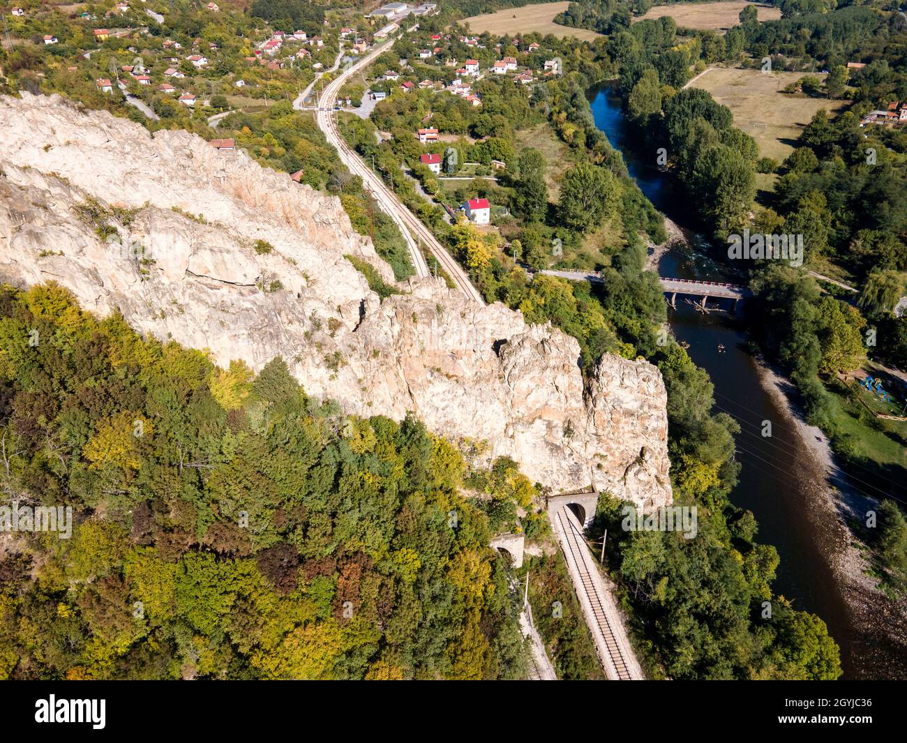 Aerial view of rock formations Ritlite at Iskar River Gorge, Balkan ...