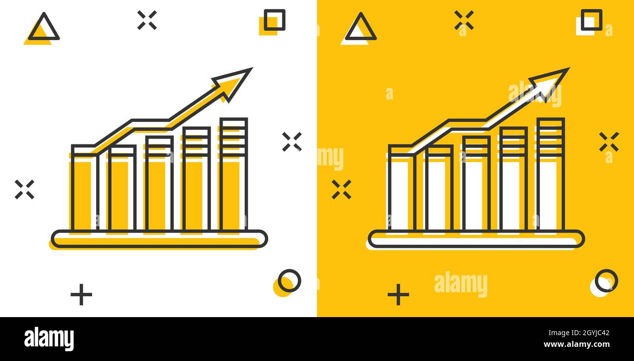 Chart graph icon in comic style. Arrow grow cartoon vector illustration ...
