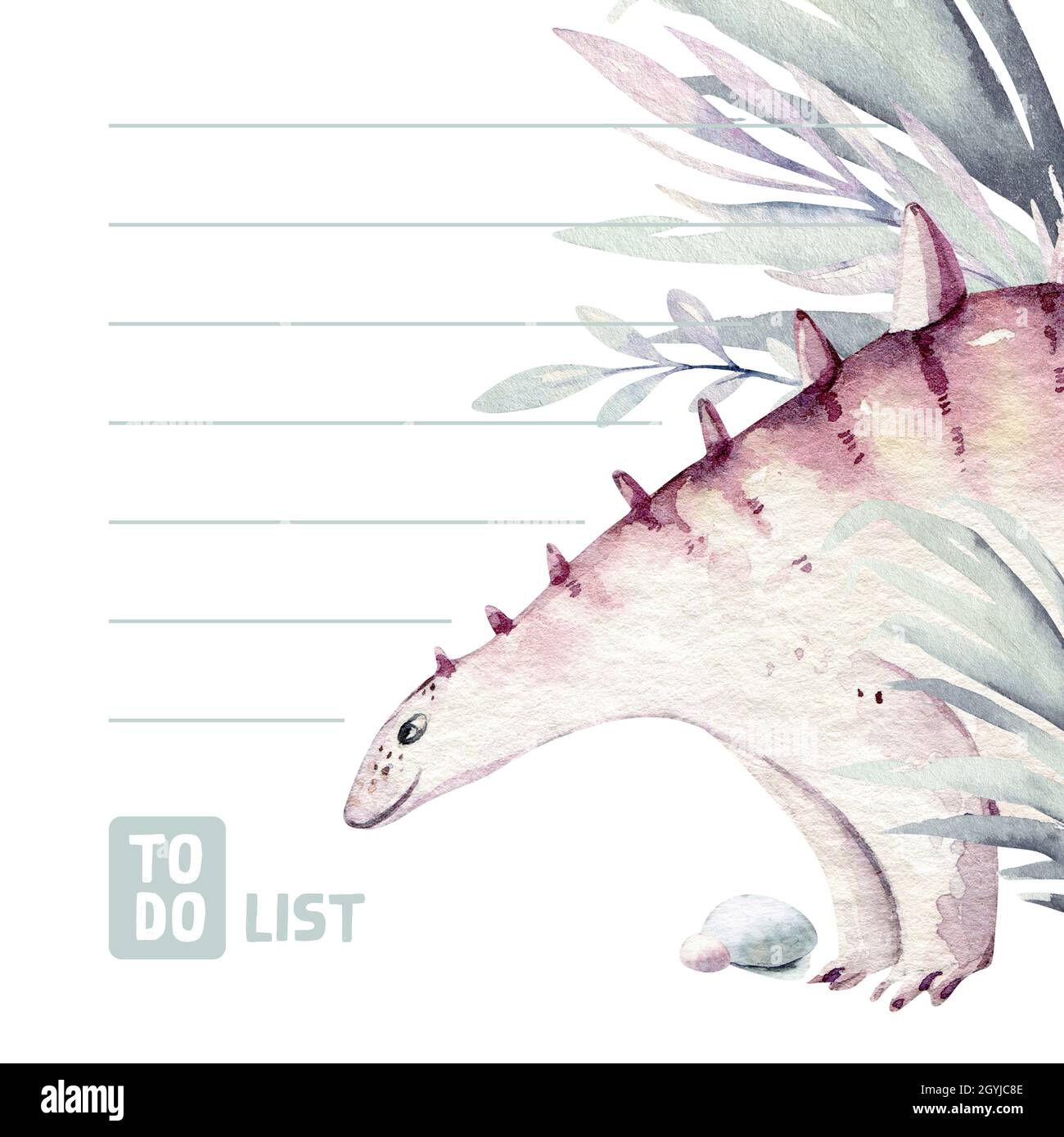 Cute cartoon baby dinosaurs to do list and planner watercolor ...