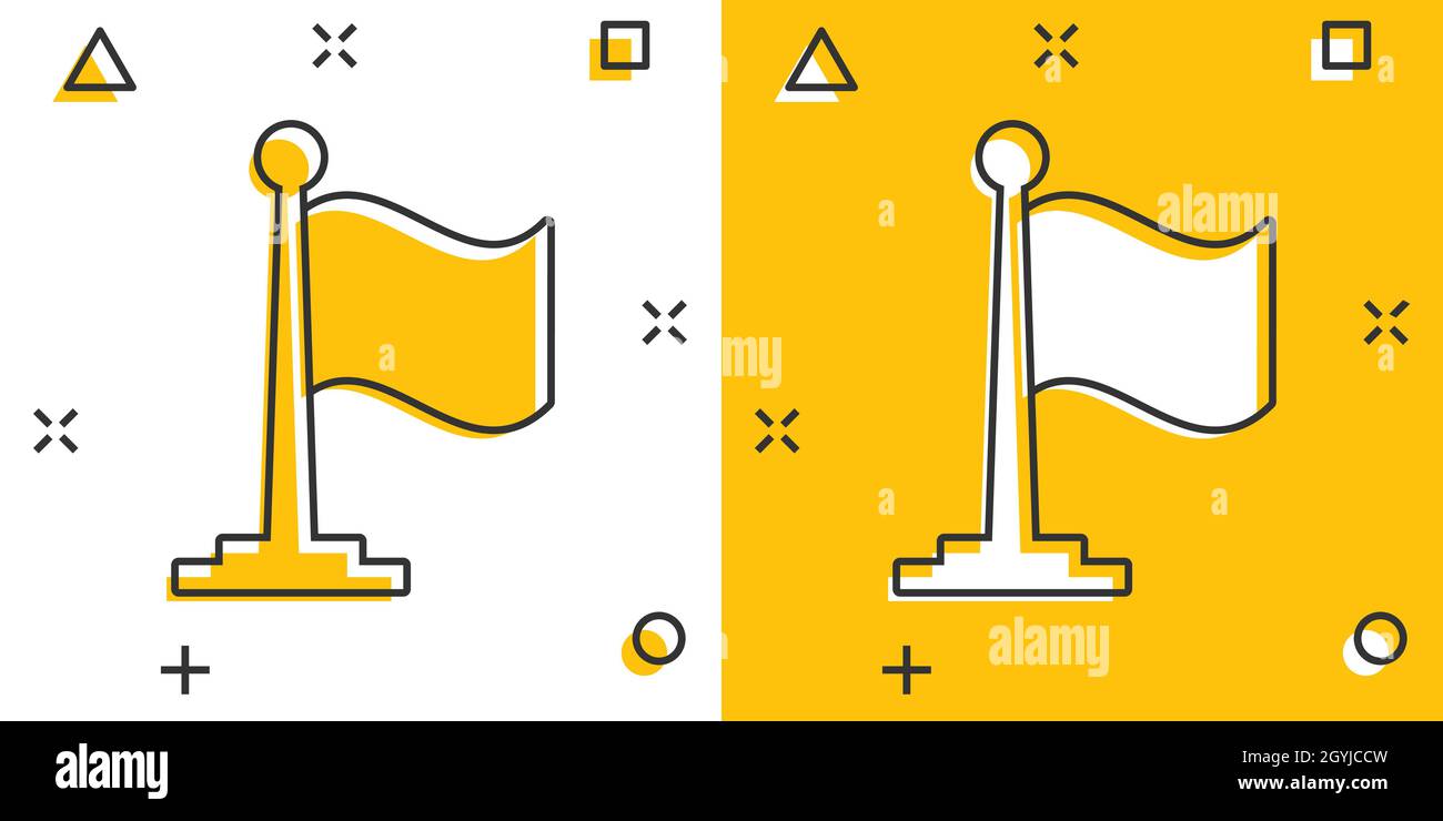 Flag icon in comic style. Pin cartoon vector illustration on white ...