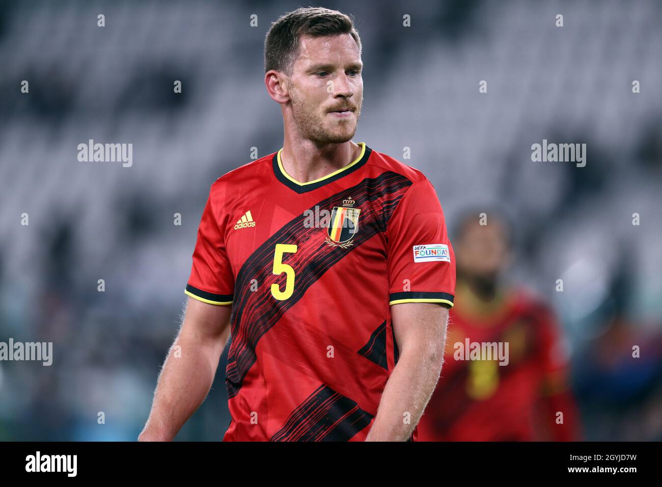 Jan Vertonghen of Belgium  looks on during the  Uefa Nations League semi-final match between Belgium and France   at Juventus Stadium on October 7, 2021 in Turin, Italy . Stock Photo
