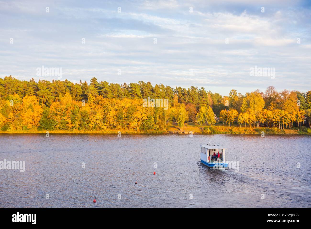 Lithuania nature at autumn. Beautiful Lithuanian landscape in Autumn. Nemunas River in town Birstonas, Dzukija ethnographic region of Lithuania. Stock Photo