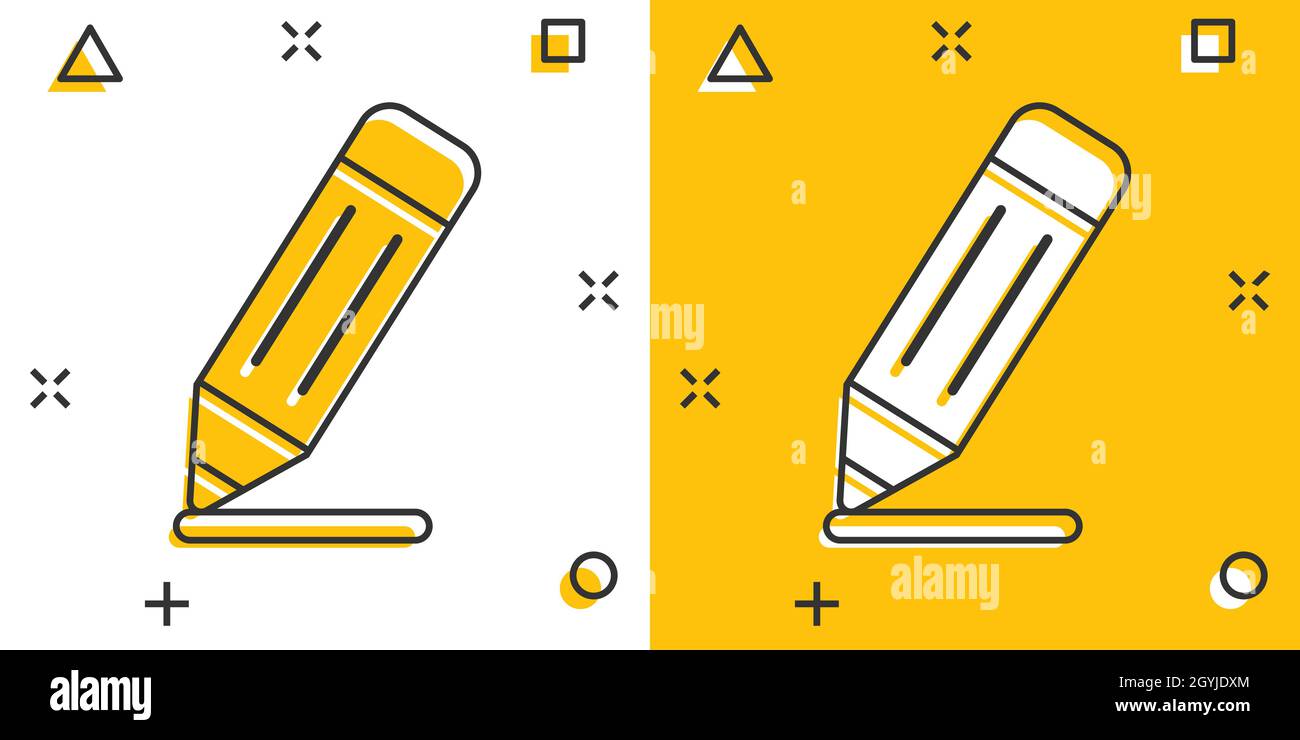 Pencil icon in comic style. Pen cartoon vector illustration on white ...
