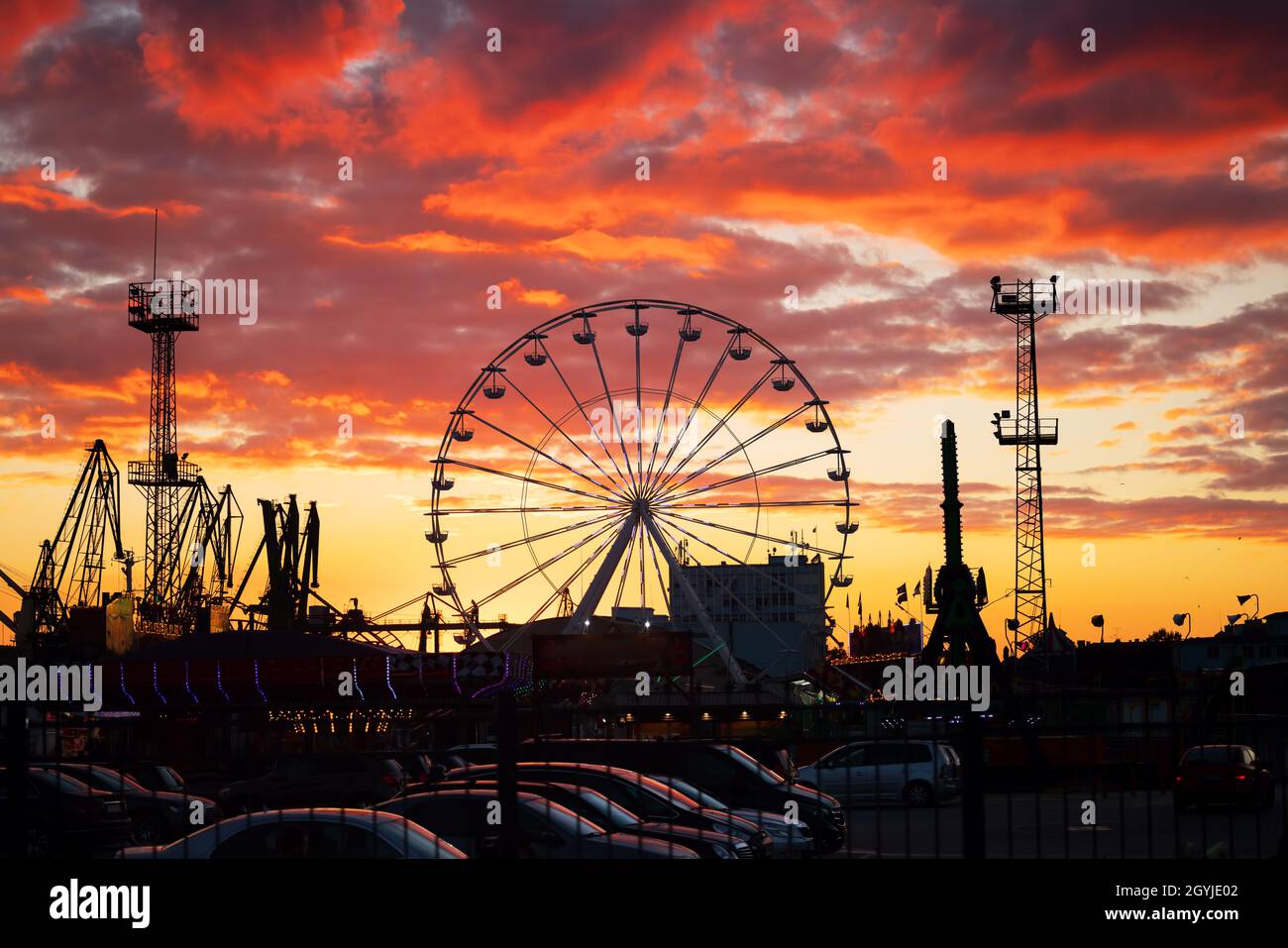 Ferris Wheel at sunset sky Stock Photo - Alamy