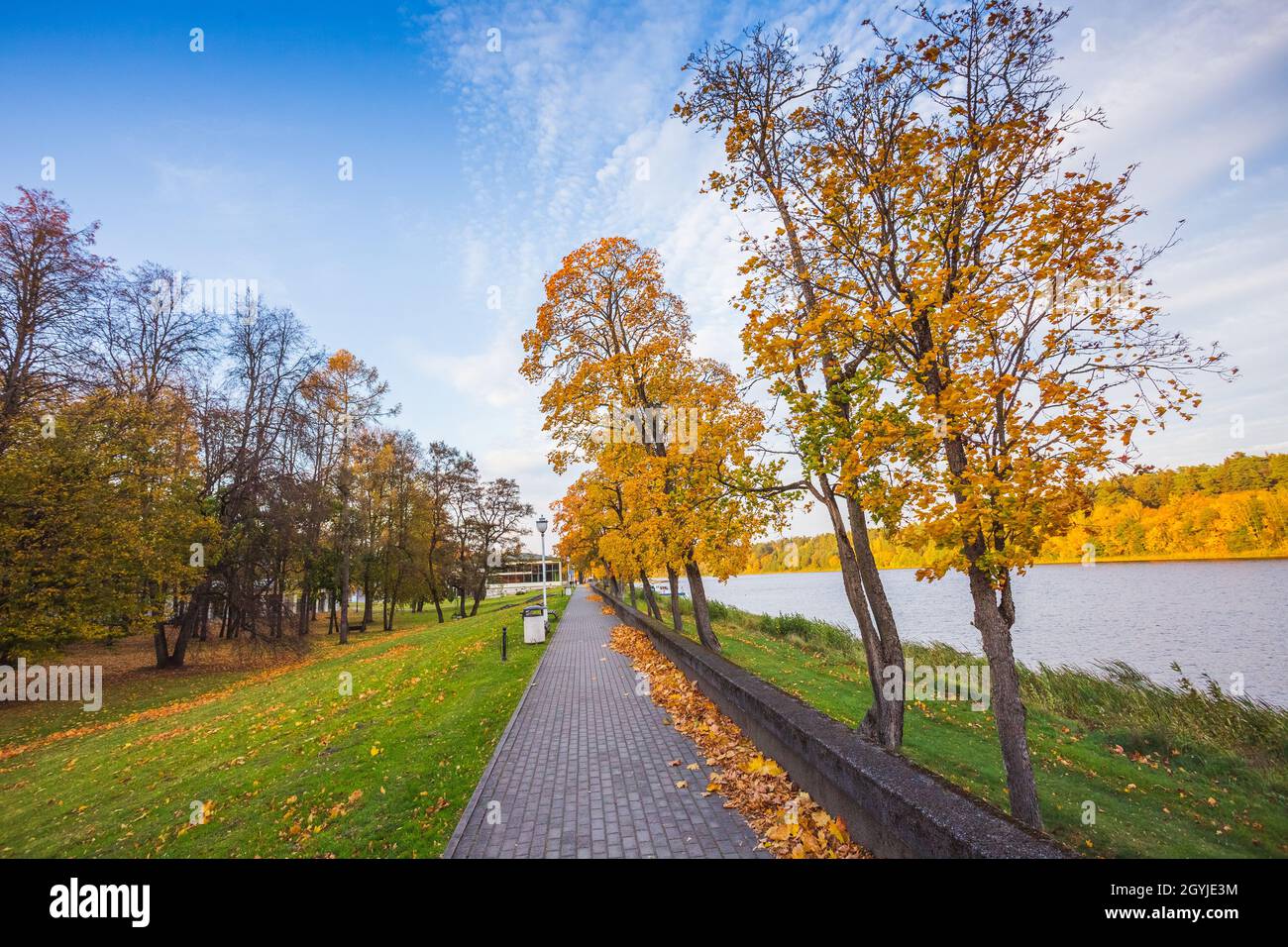 Lithuania nature at autumn. Beautiful Lithuanian landscape in Autumn. Nemunas River in town Birstonas, Dzukija ethnographic region of Lithuania. Stock Photo