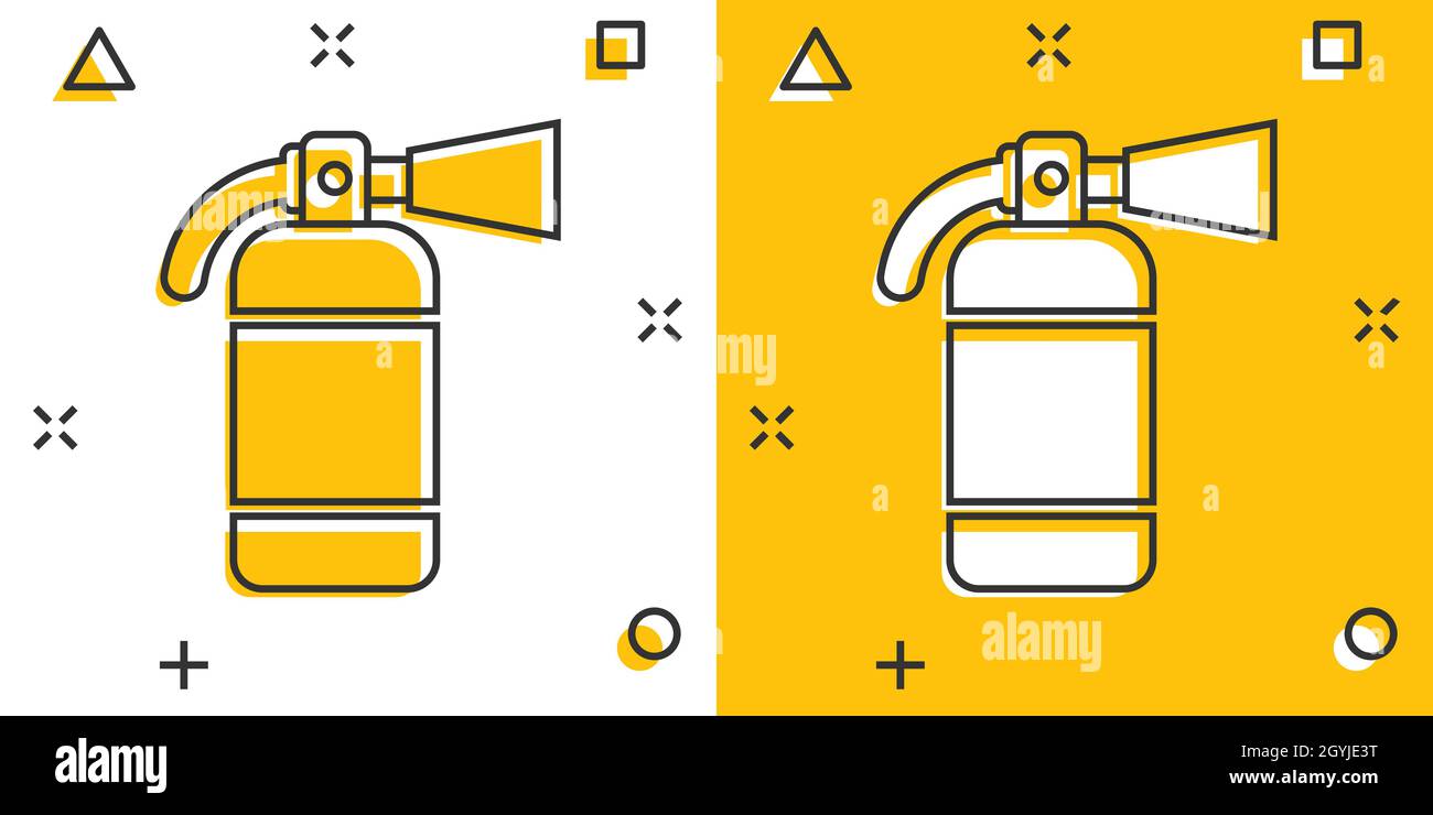 Extinguisher icon in comic style. Fire protection cartoon vector ...
