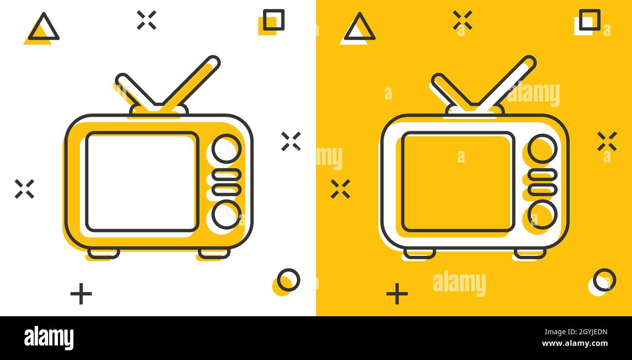 Tv icon in comic style. Television cartoon sign vector illustration on ...