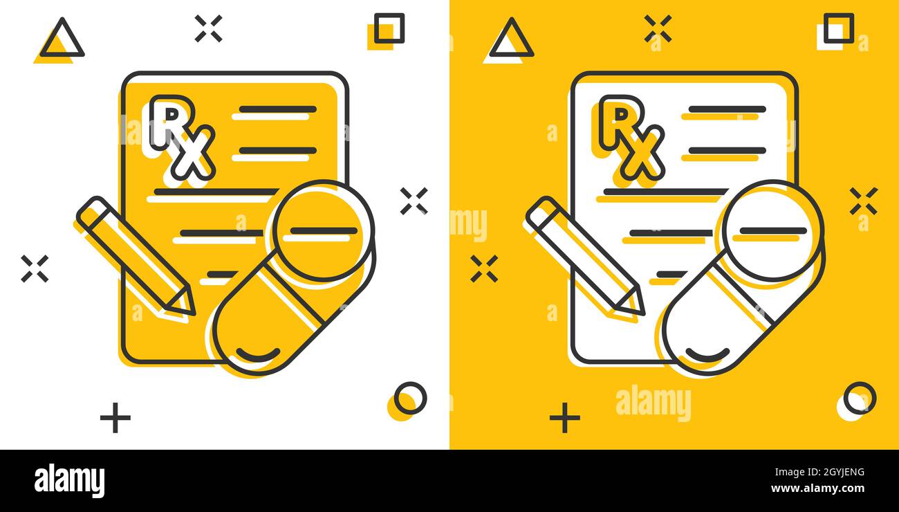 Prescription icon in comic style. Rx document cartoon vector ...
