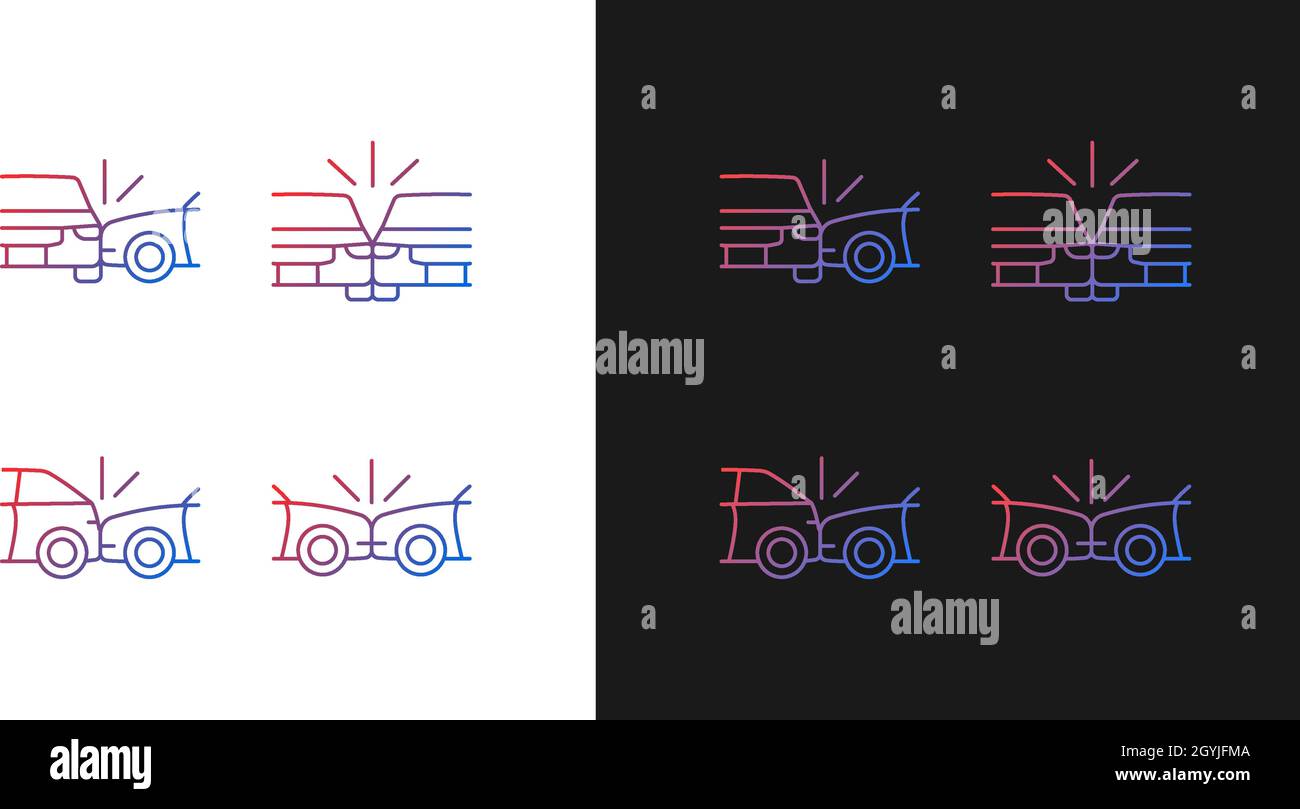Vehicle crashes gradient icons set for dark and light mode Stock Vector ...