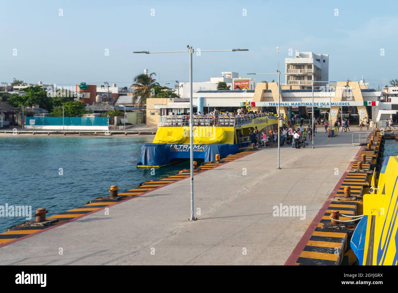Isla Mujeres, Mexico September 13, 2021 View of ferry port with the
