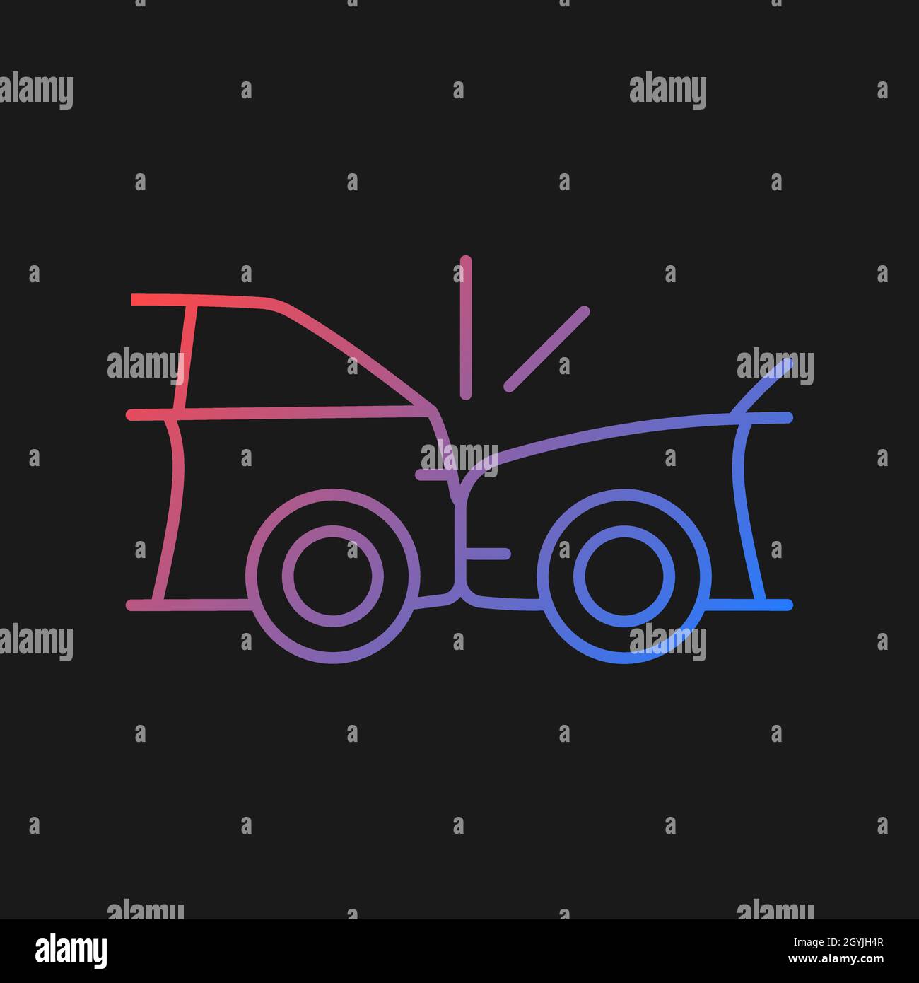 Rear-end collision gradient vector icon for dark theme Stock Vector