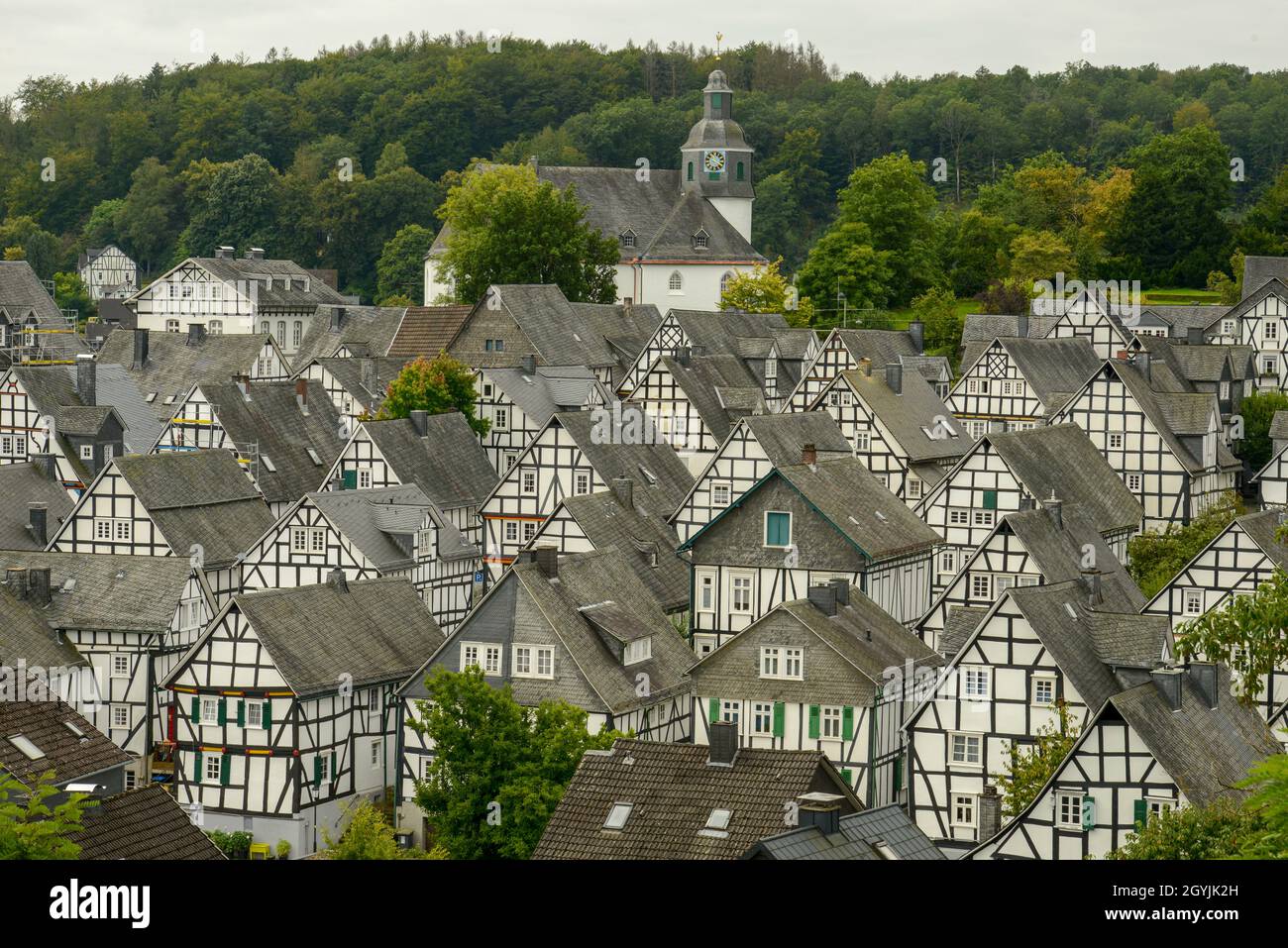 Drone view at the tranditional village of Freudenburg on Germany Stock Photo