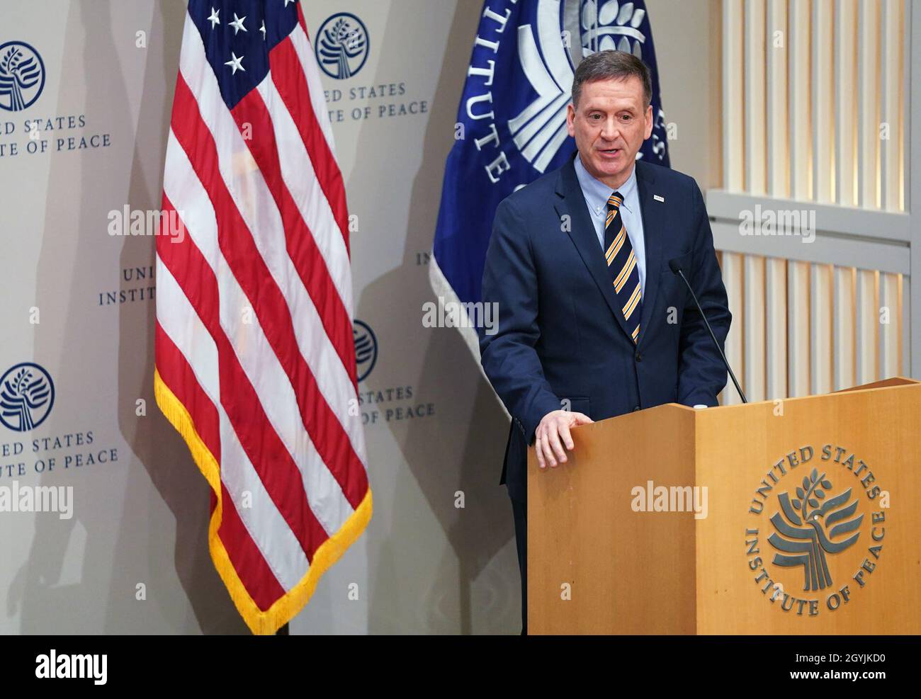 United States Agency for International Development Administrator Mark Green speaks about democracy and citizen responsive governance at the 'A Governance Agenda for Preventing Violence in a Fractured World” conference at the United States Institute of Peace. Stock Photo