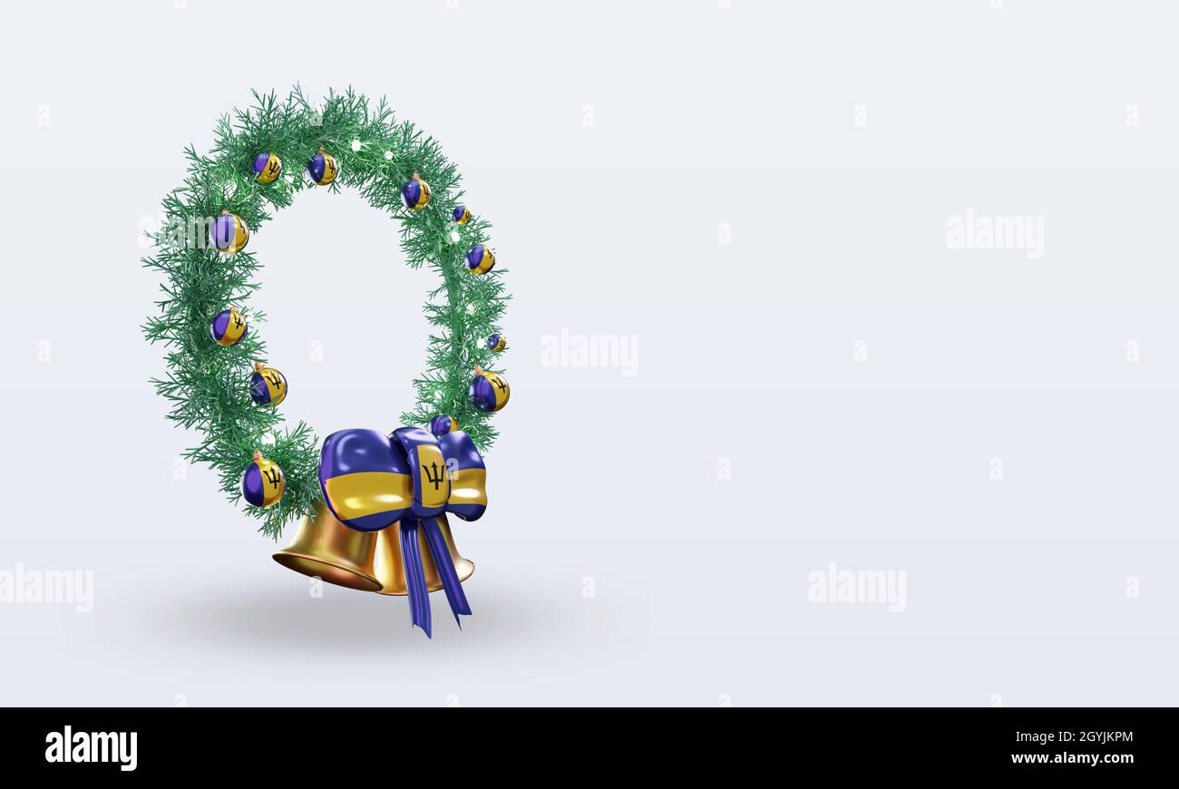 3d christmas wreath Barbados flag rendering left view Stock Photo Alamy