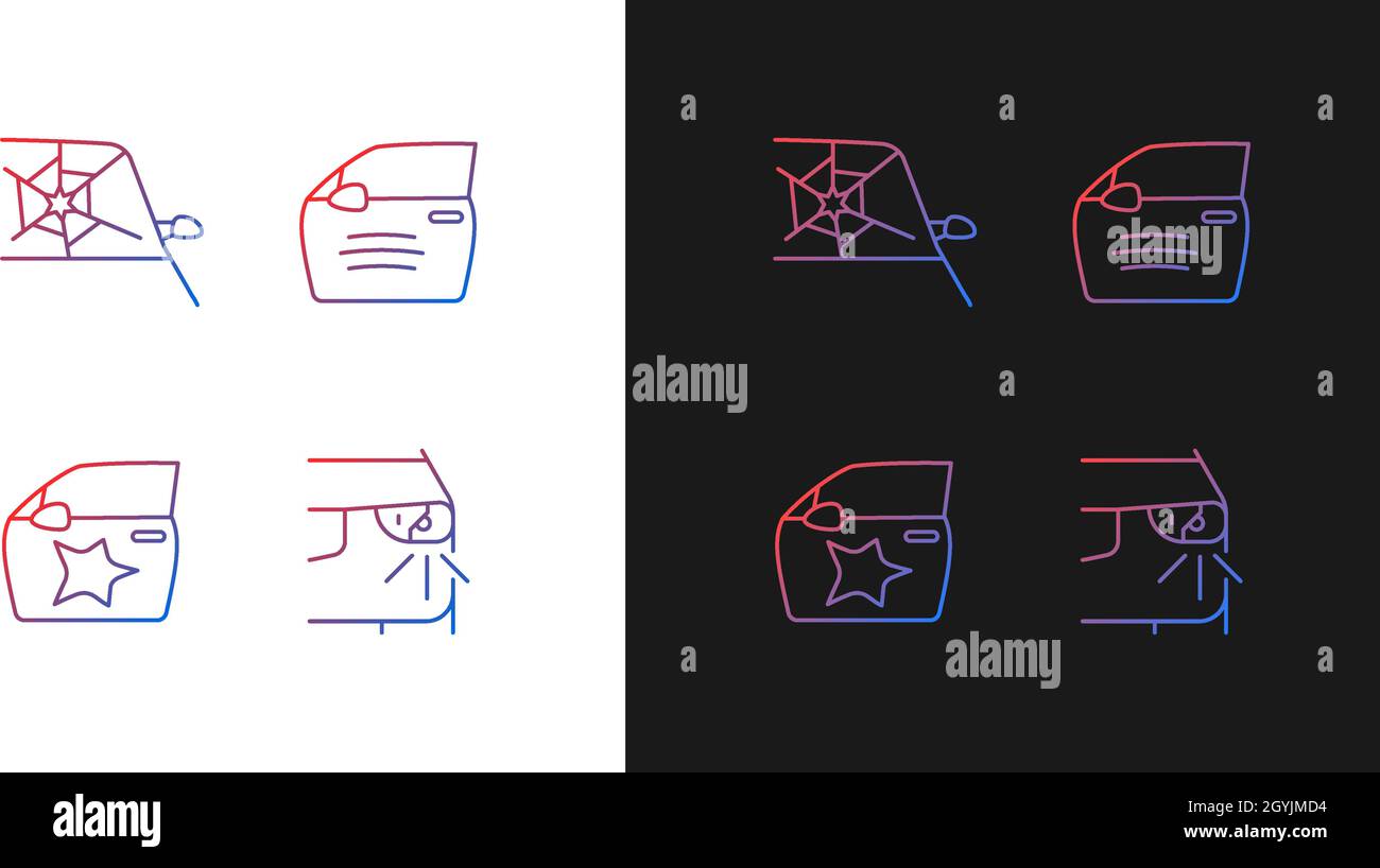 Auto accident types gradient icons set for dark and light mode Stock Vector
