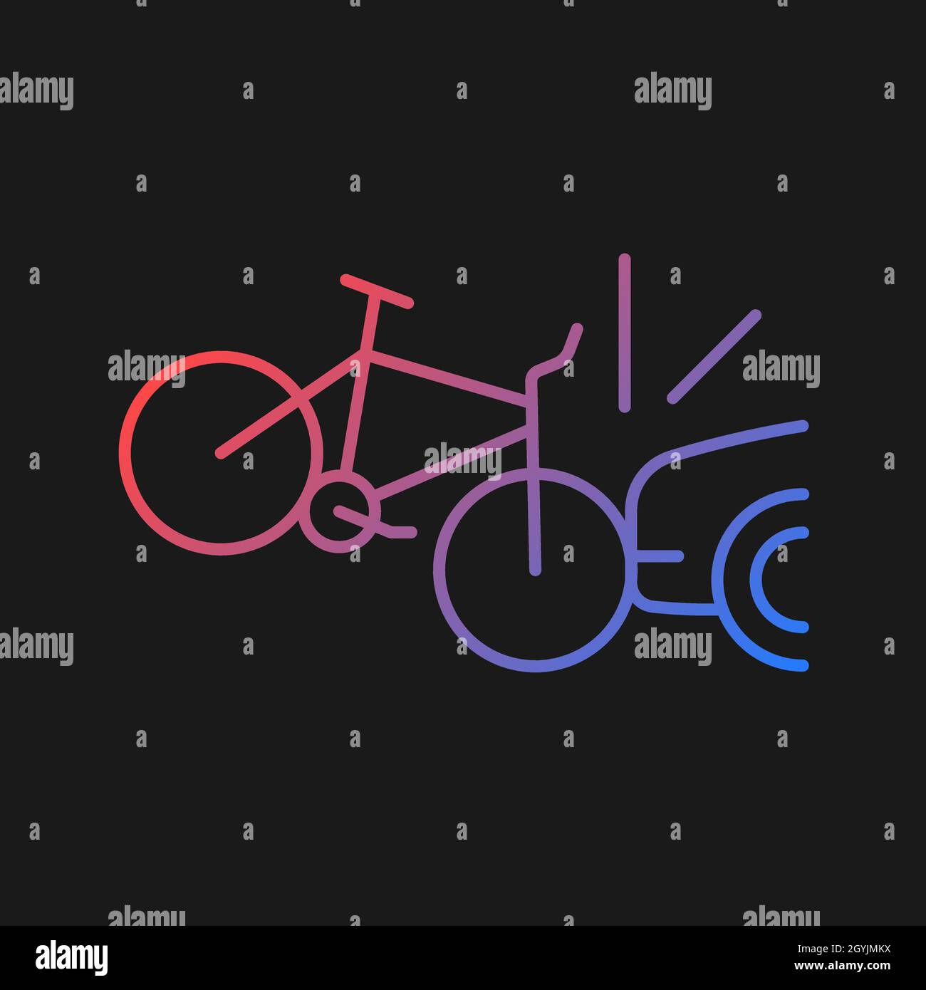 Car collision with cyclist gradient vector icon for dark theme Stock Vector