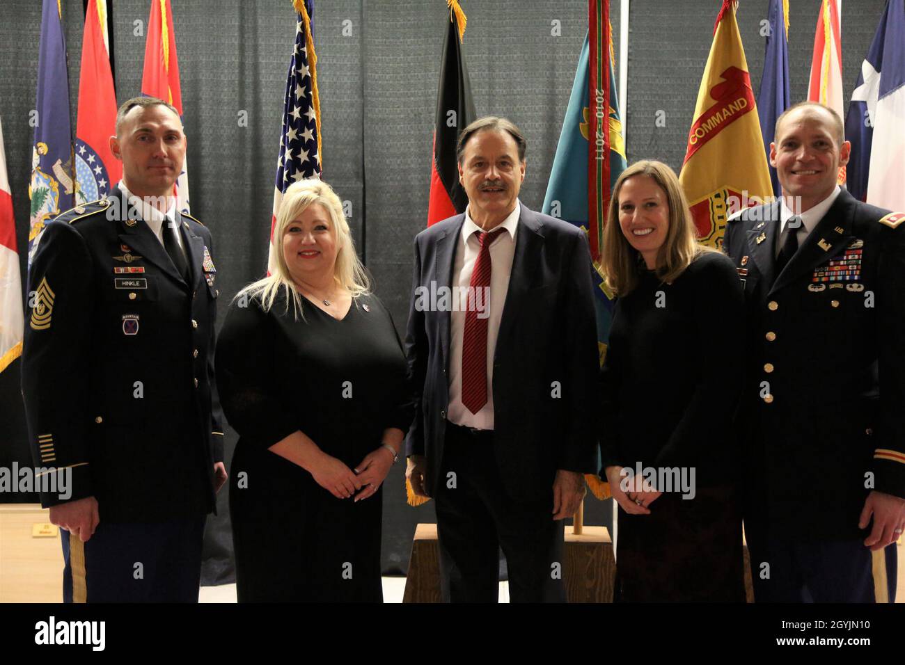 (Left to right) Command Sgt. Maj. and Mrs. Hinkle, Velburg Mayor Bernhard Kraus and Lt. Col. and Mrs Krueger at the Hohenfels Military Community New Year’s reception. Stock Photo