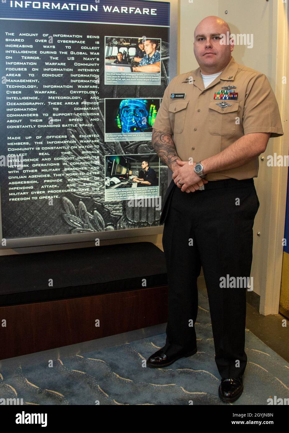 200108-N-XK809-1026 WASHINGTON (Jan. 8, 2019) Cryptologic Technician (Networks) 1st Class Brian Woodberry, assigned to U.S. Fleet Cyber Command/U.S. 10th Fleet, poses for a photo at the U.S. Navy Memorial. Woodberry was one of 11 Sailors selected by their commands to stand the Sailor of the year board for U.S. 10th Fleet's Sailor of the year.  (U.S. Navy photo by Mass Communication Specialist 2nd Class William Sykes/Released) Stock Photo