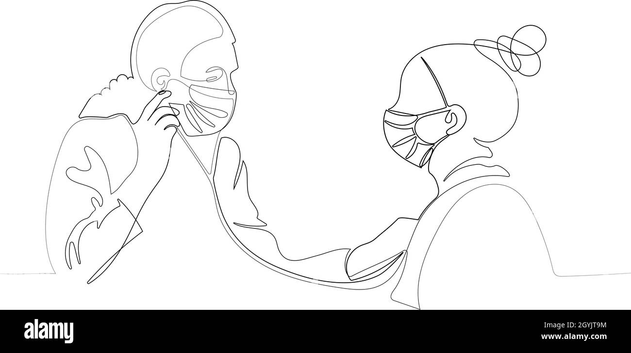 Doctor in medical facemask hold stethoscope Stock Vector