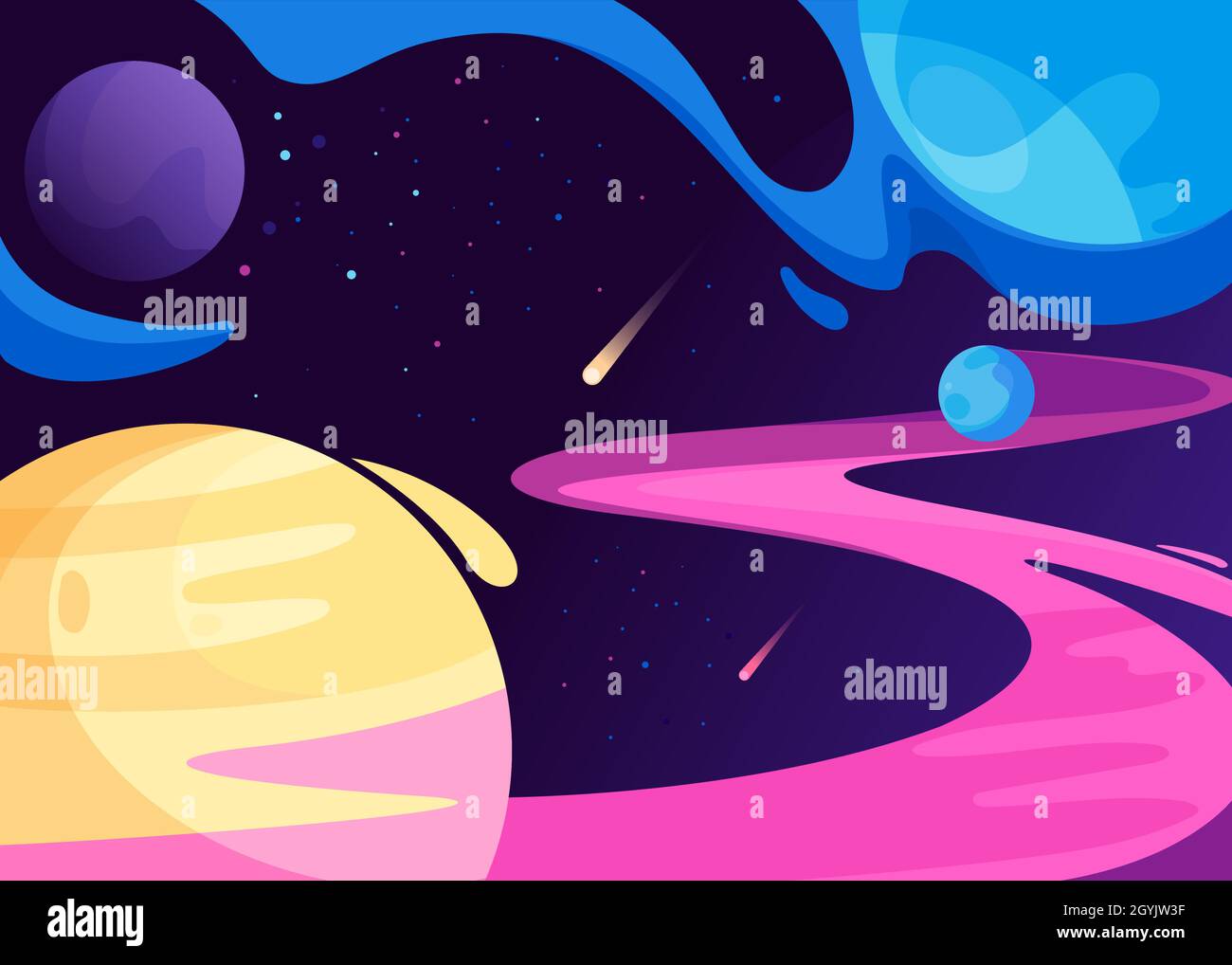 Banner with planets in space. Placard design in abstract style. Stock Vector