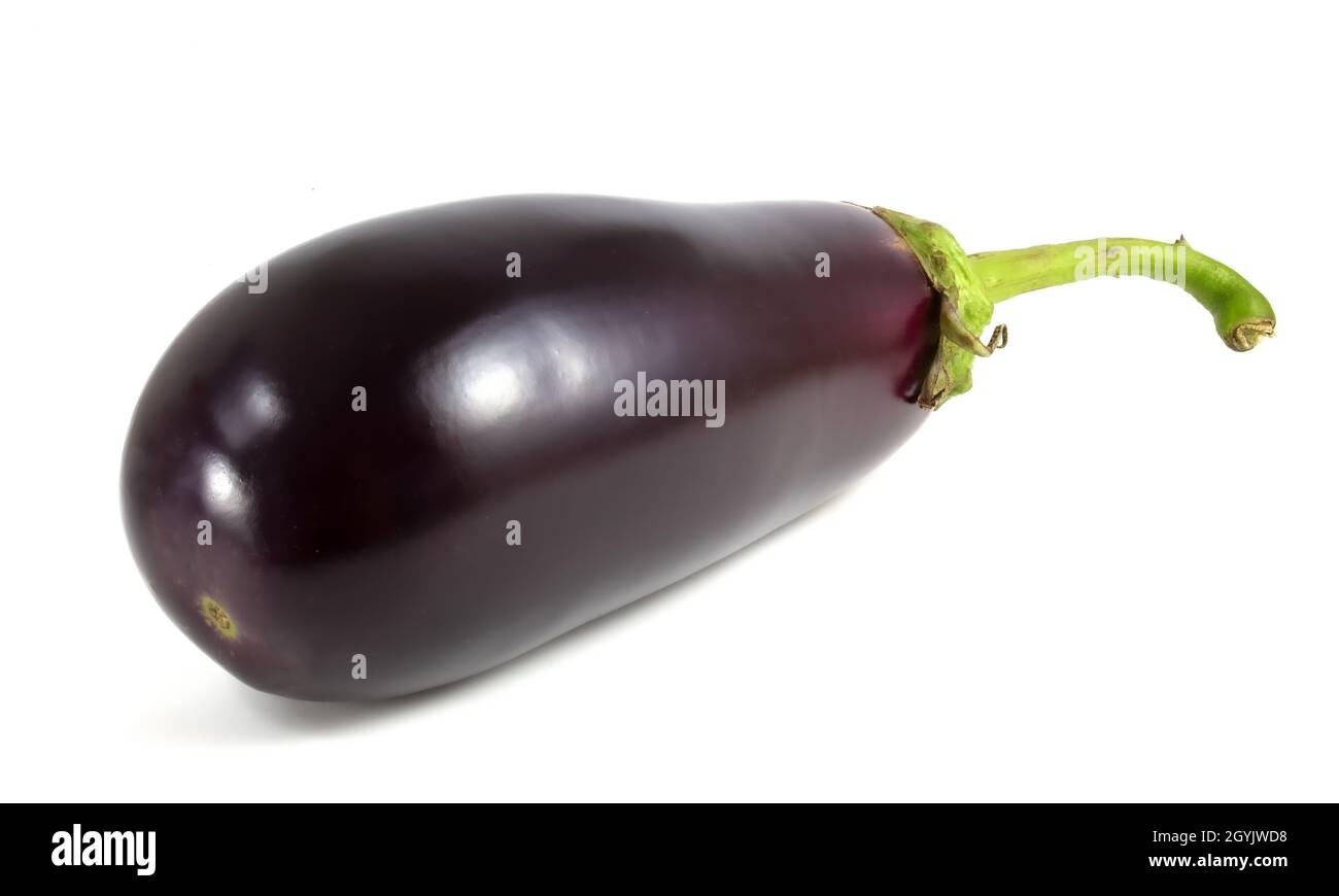 Eggplant isolated on white background. Fresh dark vegetables. Stock Photo