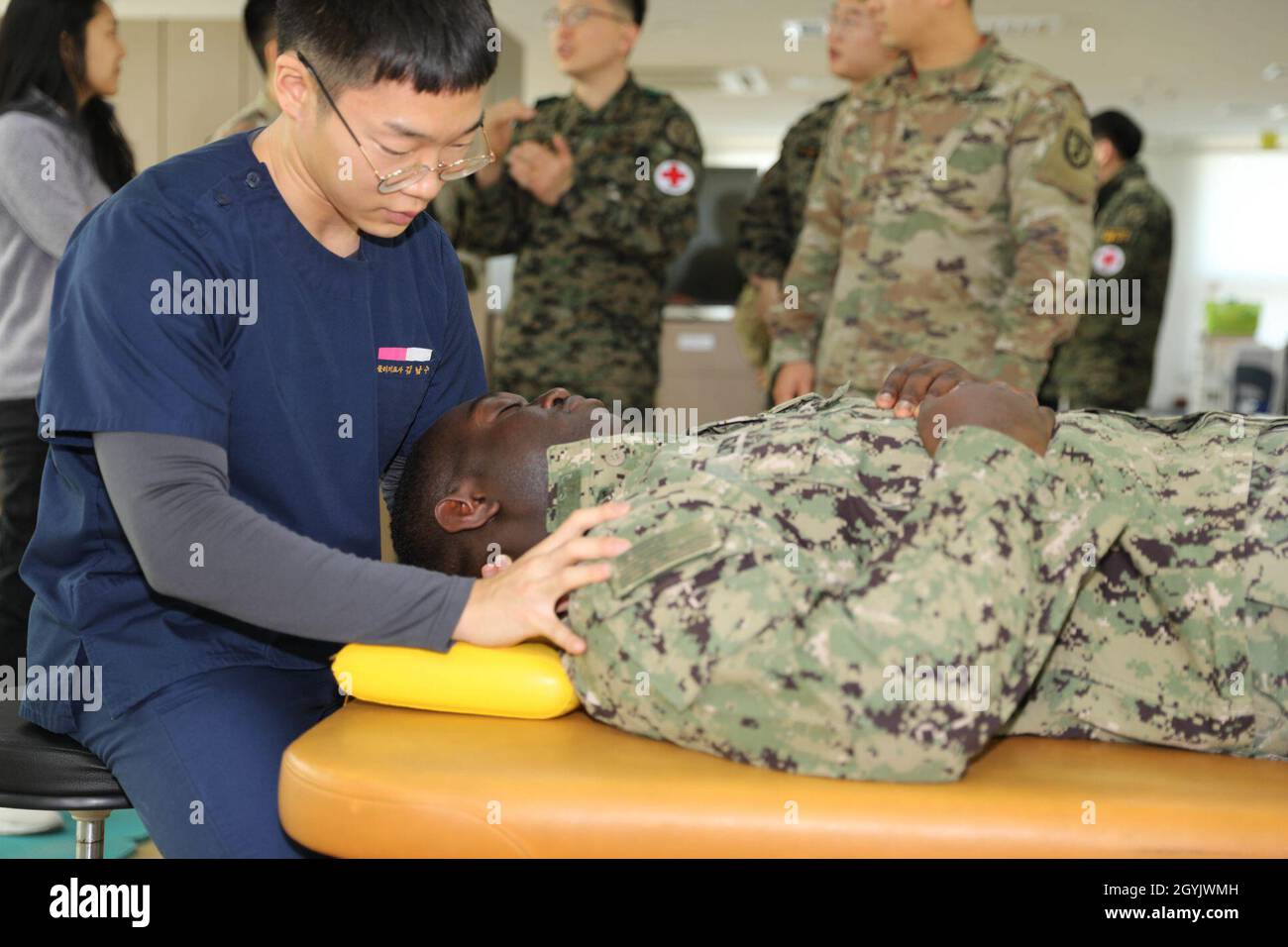 Republic of Korea Army Pfc. Kim, Nam-Su, a physical therapist 