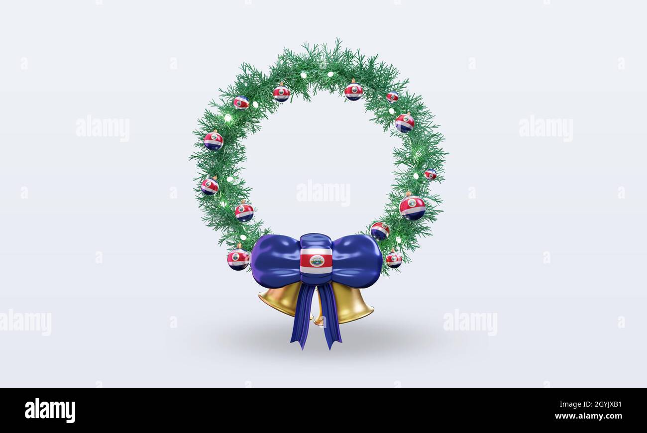 3d christmas wreath Costa Rica flag rendering front view Stock Photo