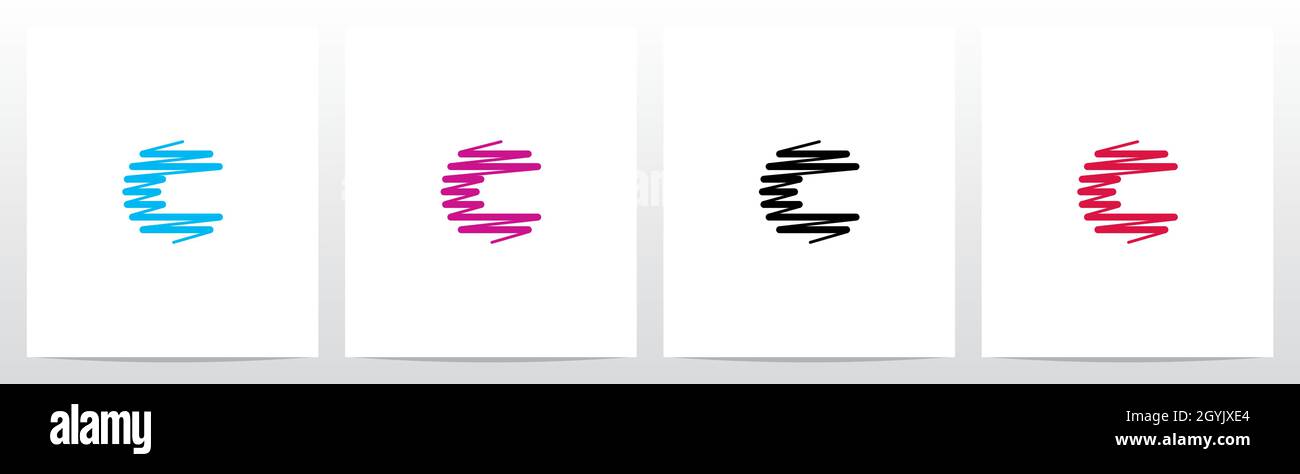 Scribble Forming Letter Logo Design C Stock Vector