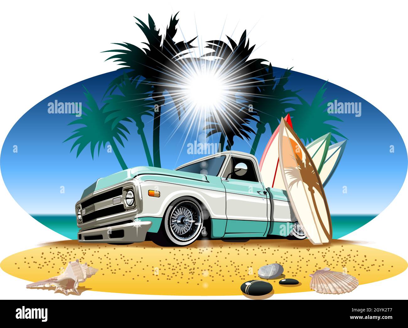 Vector cartoon retro camper pickup. Available eps-10 vector format separated by groups and layers for easy edit Stock Vector