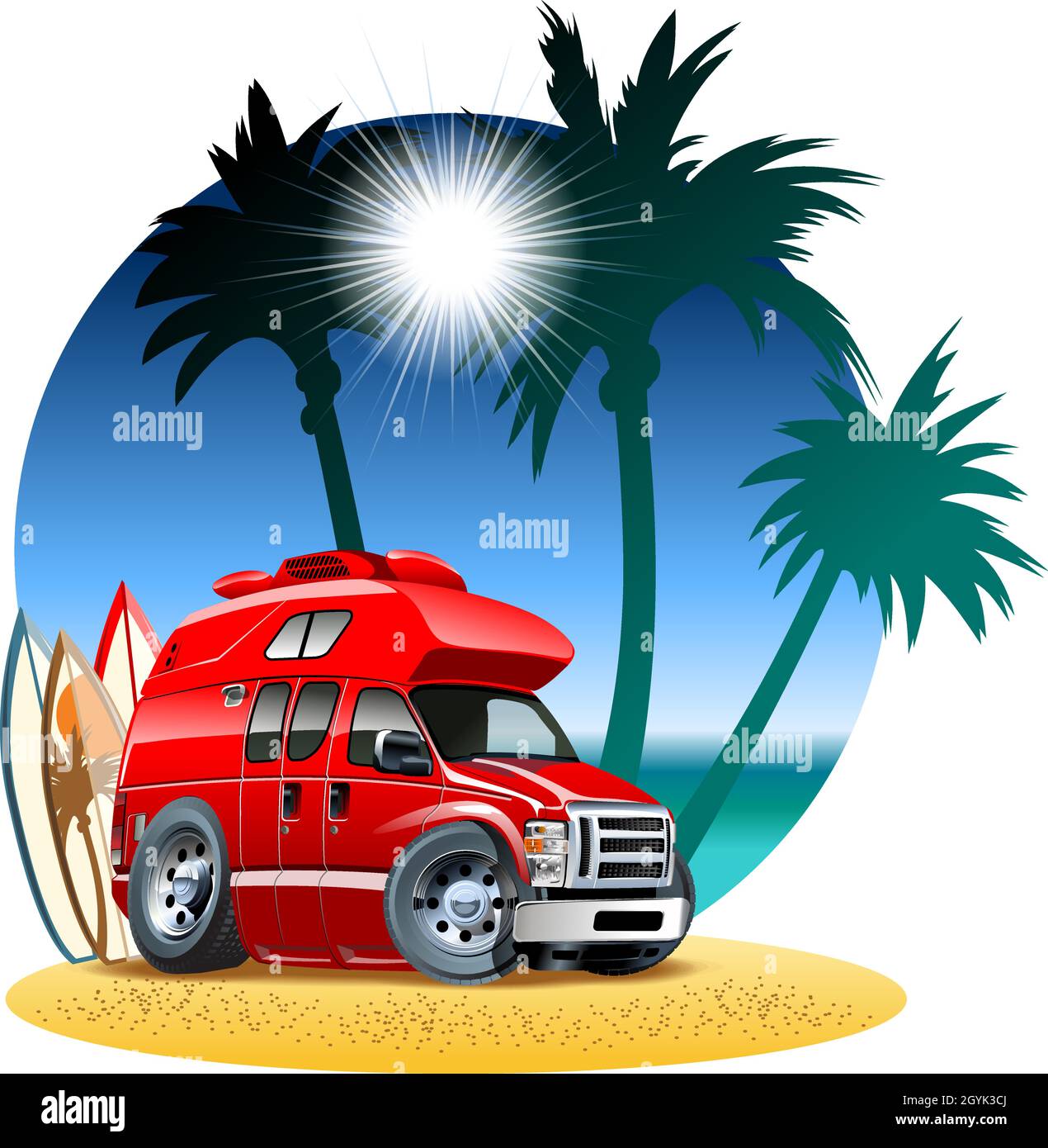 Vector cartoon camper. Available eps-10 vector format separated by groups with transparency effects for one-click repaint Stock Vector