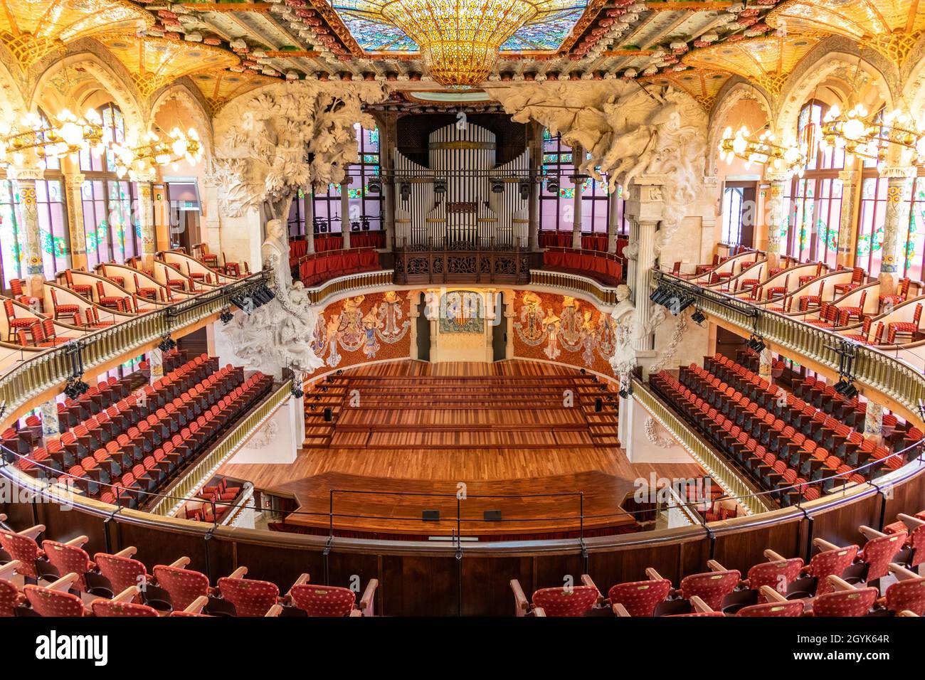 Barcelona, Spain-September 27, 2021: Palau de la Música Catalana. The mission the Foundation is to promote music, particularly choir singing, knowledg Stock Photo