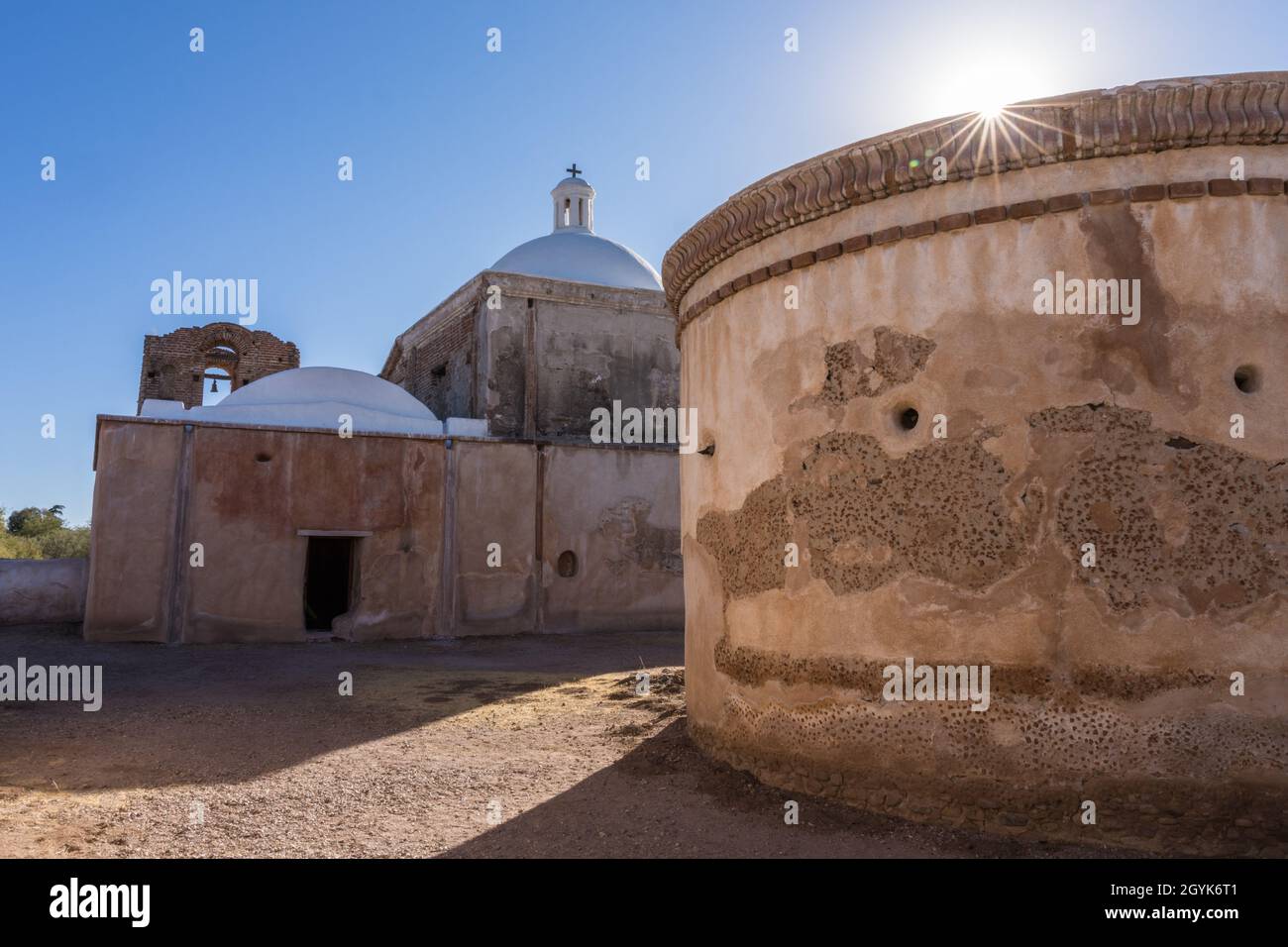 The circular mortuary chapel was used to conduct funeral services at the mission.  Tumacacori National Historical Park Stock Photo