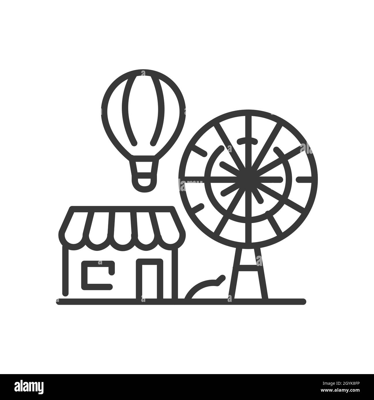 Rides at the fair - vector line design single isolated icon on white background. High quality black pictogram. Fun city entertainments. Ferris wheel r Stock Vector