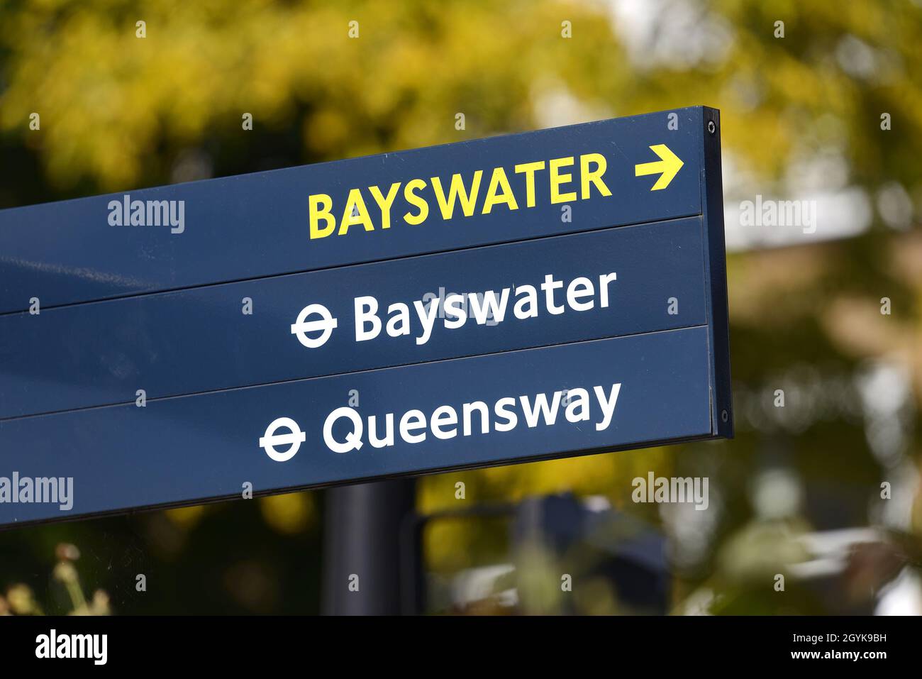 London, England, UK. Signpost in Kensington Gardens to Bayswater and