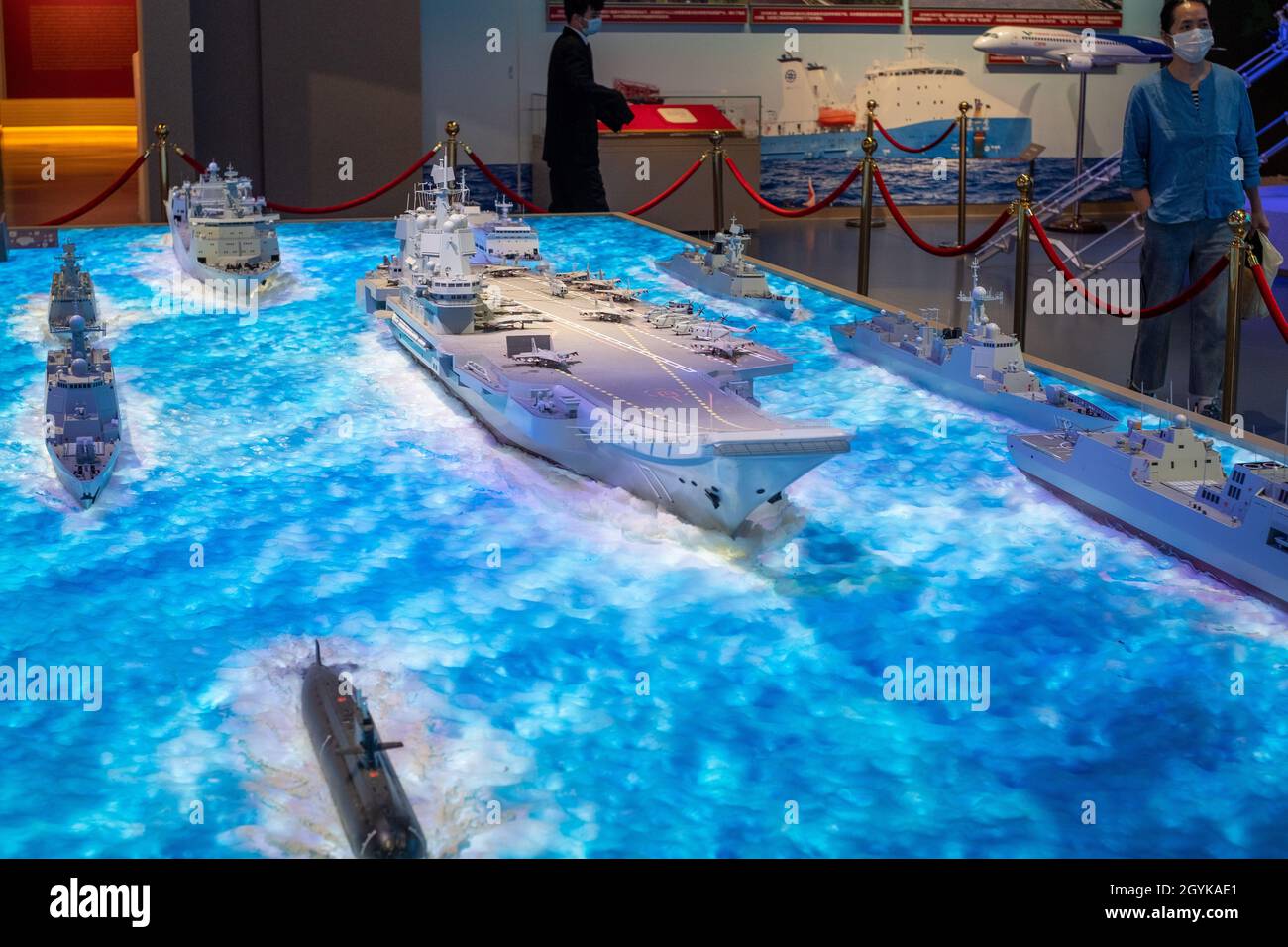 Model of PLA's Shandong aircraft carrier group at the Museum of the Communist Party of China in Beijing. 08-Oct-2021 Stock Photo