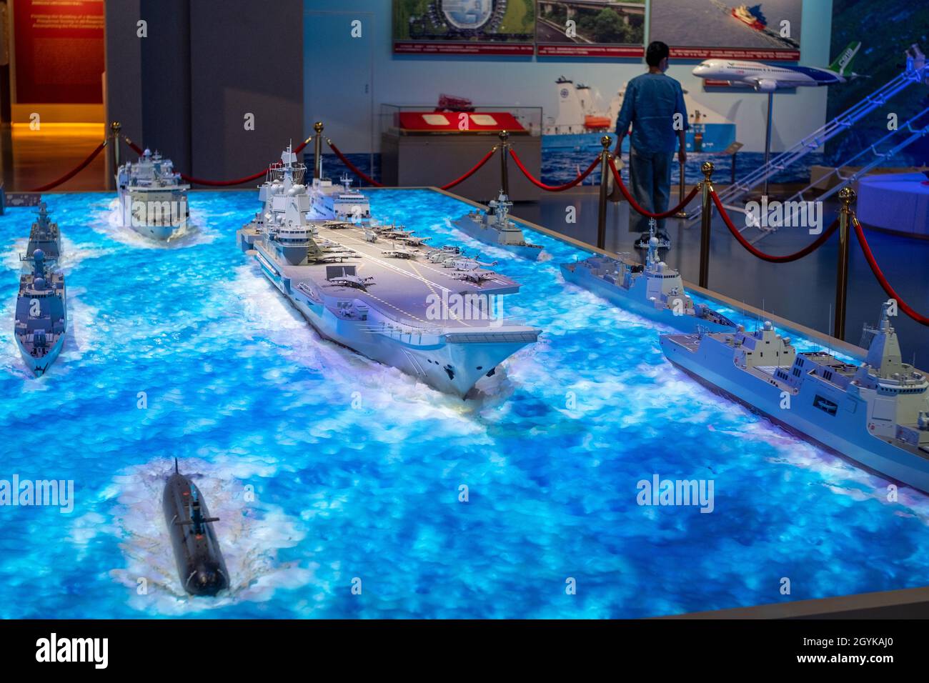 Model of PLA's Shandong aircraft carrier group at the Museum of the Communist Party of China in Beijing. 08-Oct-2021 Stock Photo