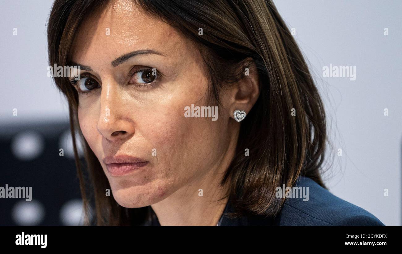 Turin, Italy. 08th Oct, 2021. Mara Carfagna, Minister for the South and territorial cohesion, looks on during a press conference part of her institutional visit to Turin. Credit: Nicolò Campo/Alamy Live News Stock Photo