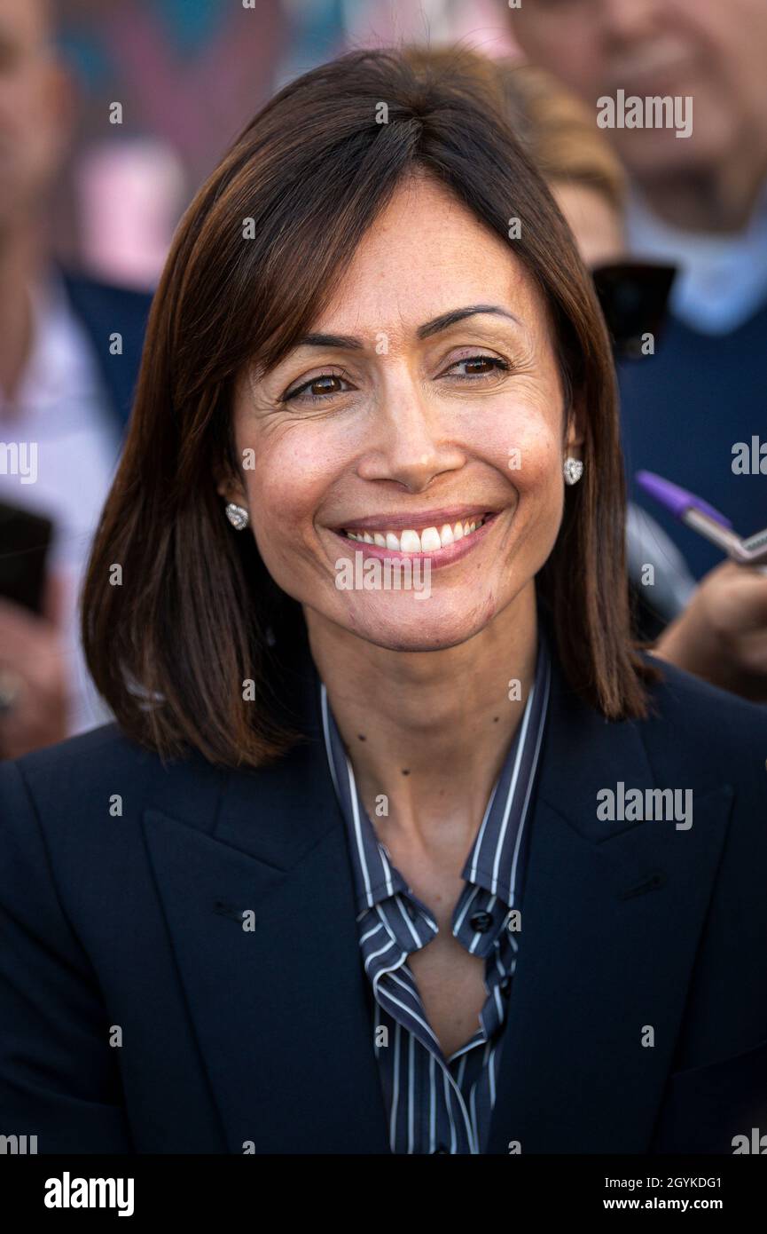 Turin, Italy. 08th Oct, 2021. Mara Carfagna, Minister for the South and territorial cohesion, smiles during an electoral event part of her institutional visit to Turin. Credit: Nicolò Campo/Alamy Live News Stock Photo