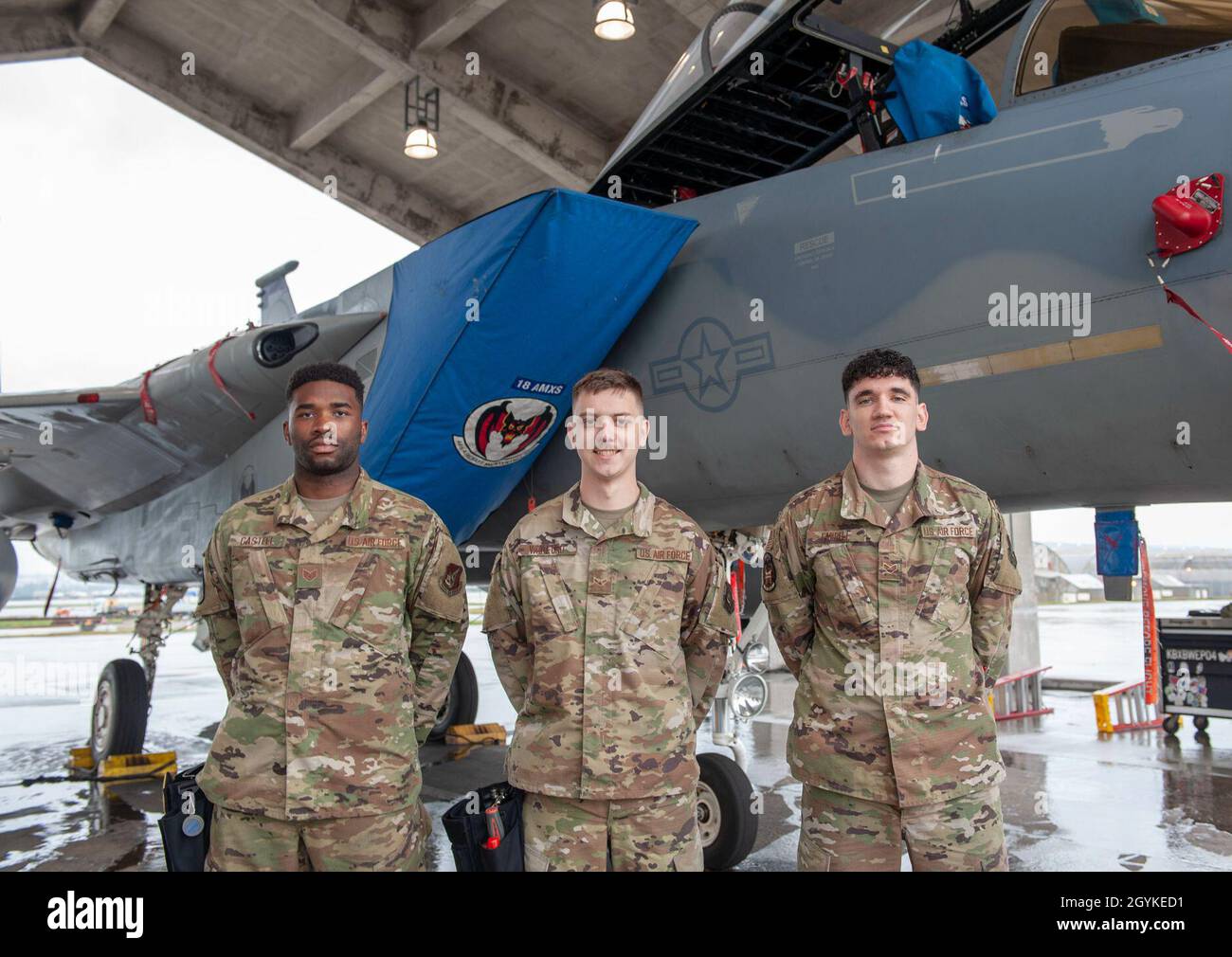 U.S. Air Force load crew members from the 44th Aircraft Maintenance ...