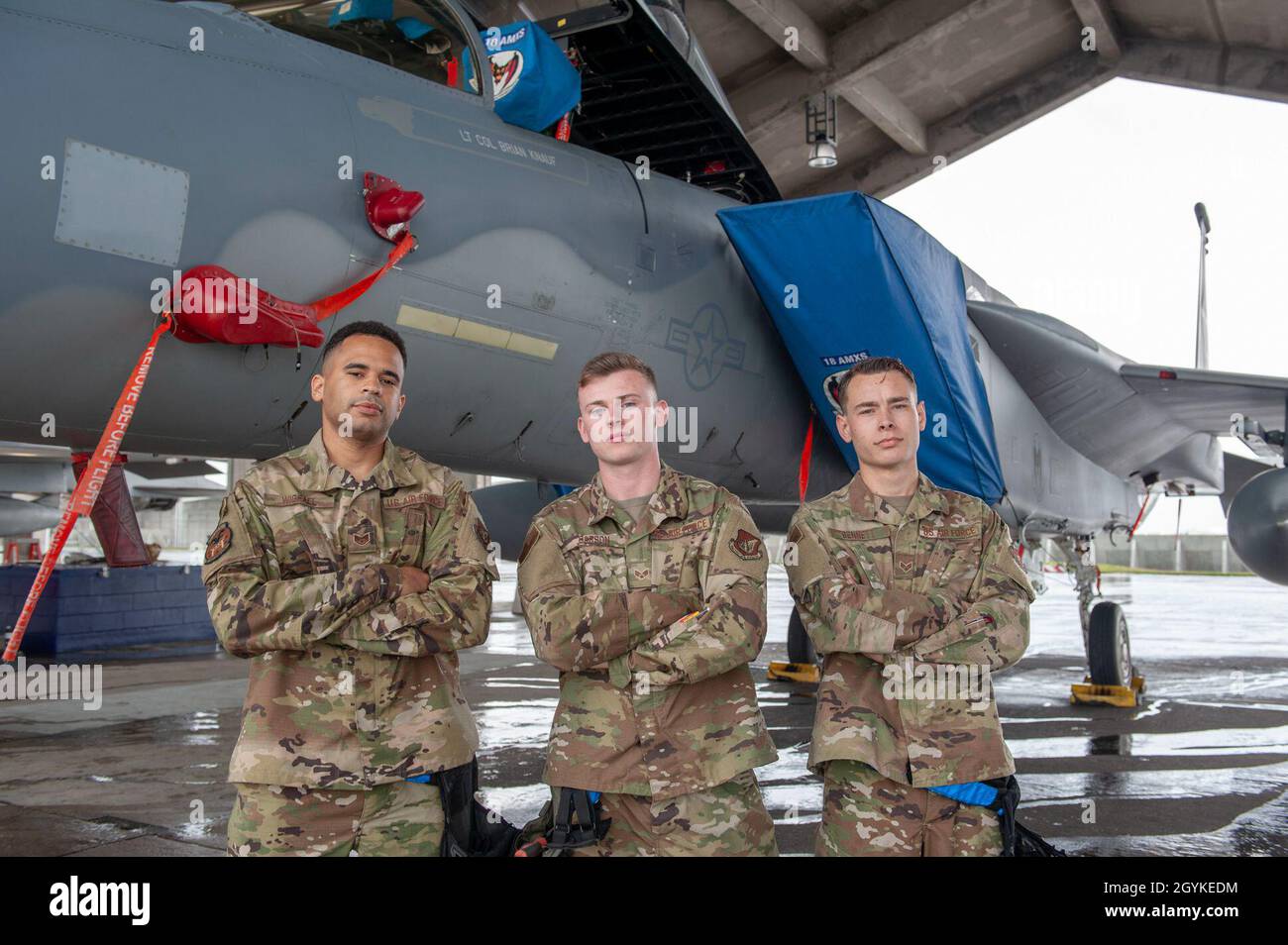 U.S. Air Force load crew members from the 44th Aircraft Maintenance ...