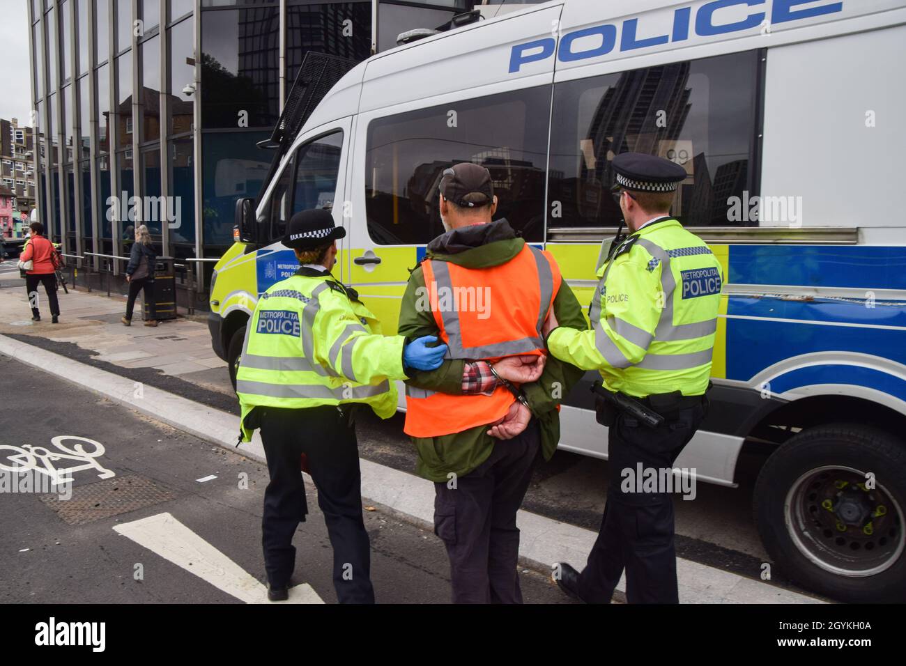 Police Remove And Arrest An Insulate Britain Activist Who Glued Himself To The Road During The Protest At The Old Street Roundabout Insulate Britain Protesters Are Demanding That The Government Insulates All Social