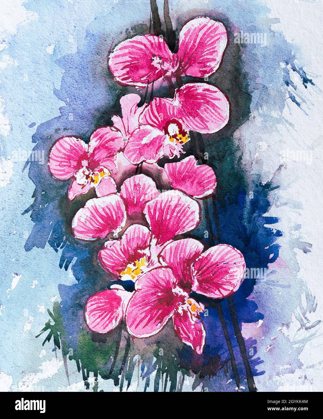 Beautiful watercolor orchid flower painting with white background