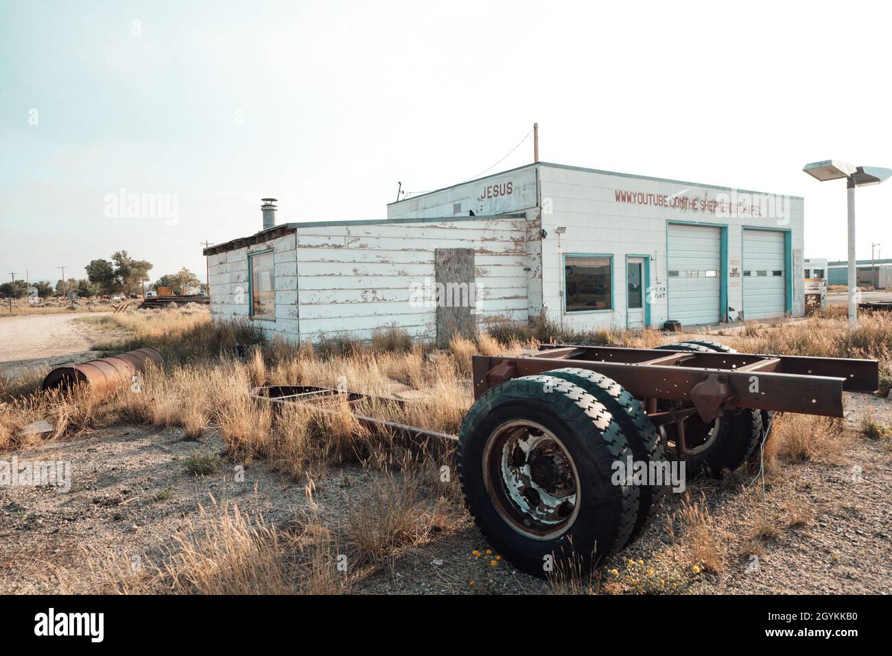 Jeffrey City, Wyoming August 5, 2021 Abandoned gas station with old
