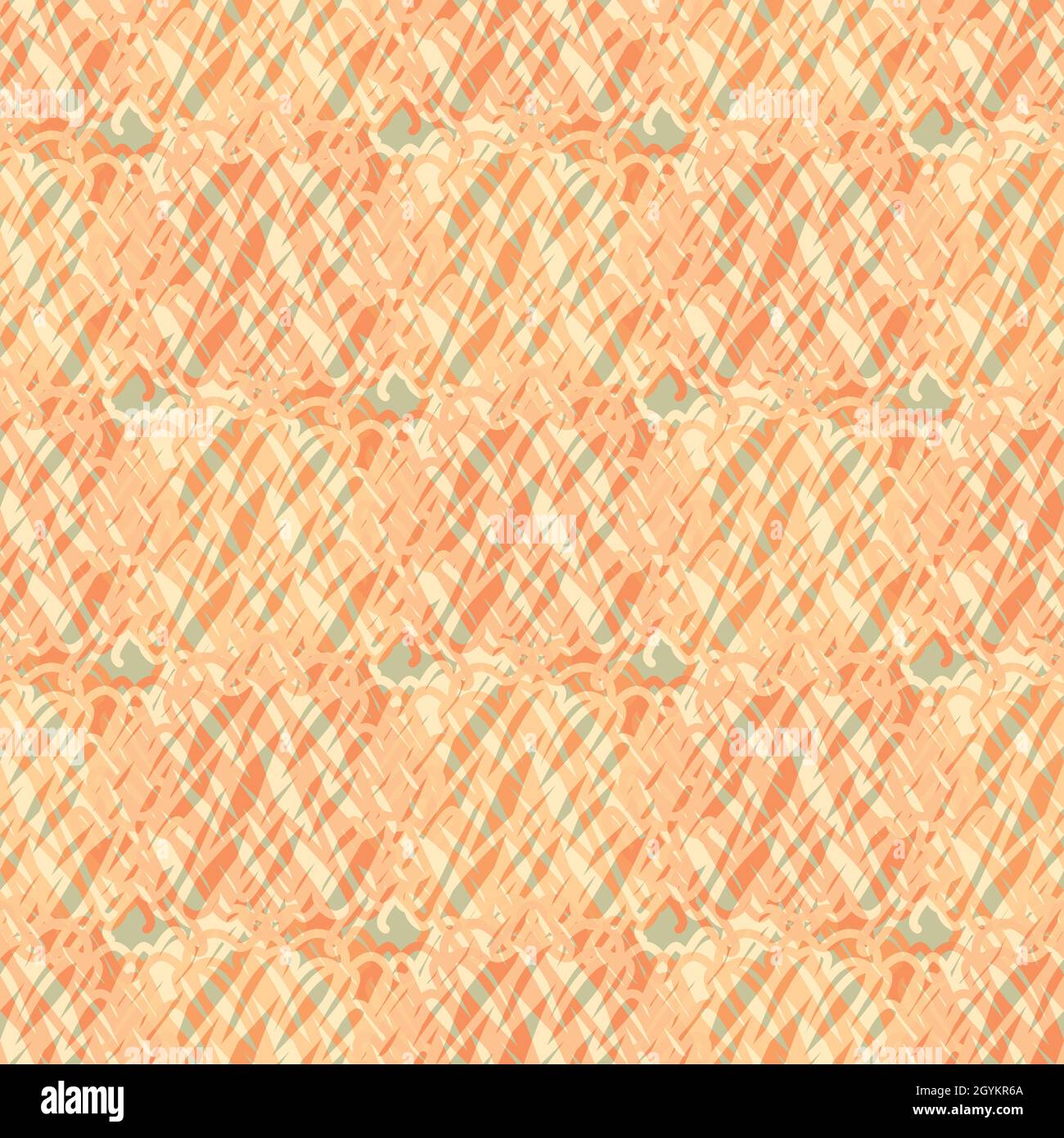Abstract knitted vector pattern texture background. Orange backdrop with irregular loops of crochet style yarn thread. Scribbled textured repeat Stock Vector
